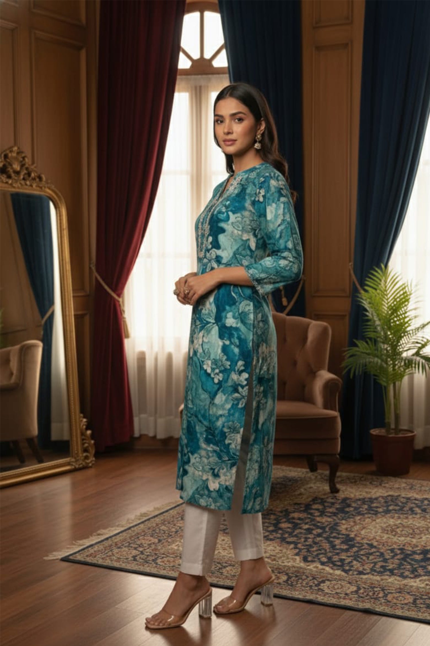 Floral Grace Straight Kurta – Premium Printed Collection