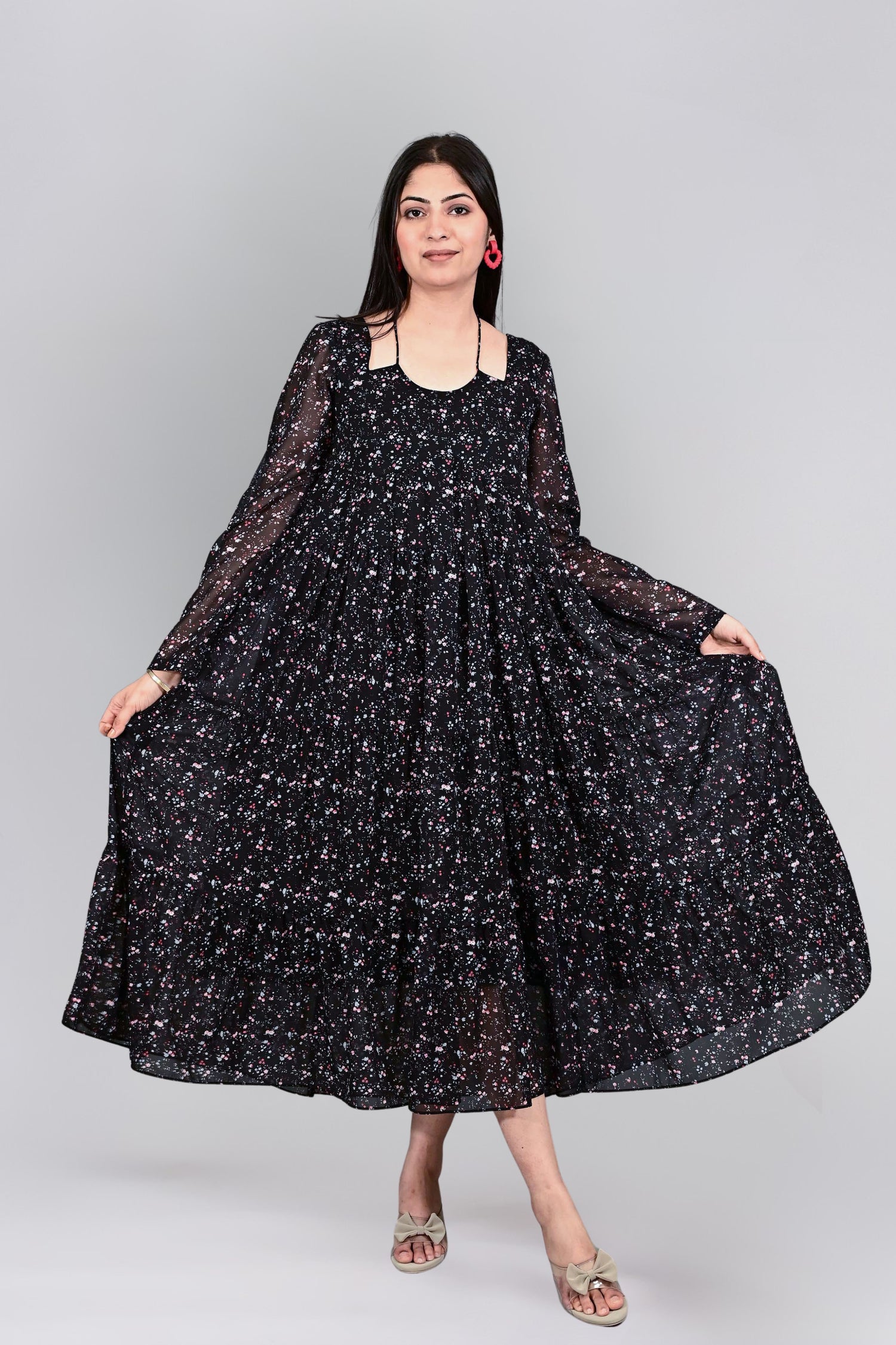 Midnight Bloom Flare Dress