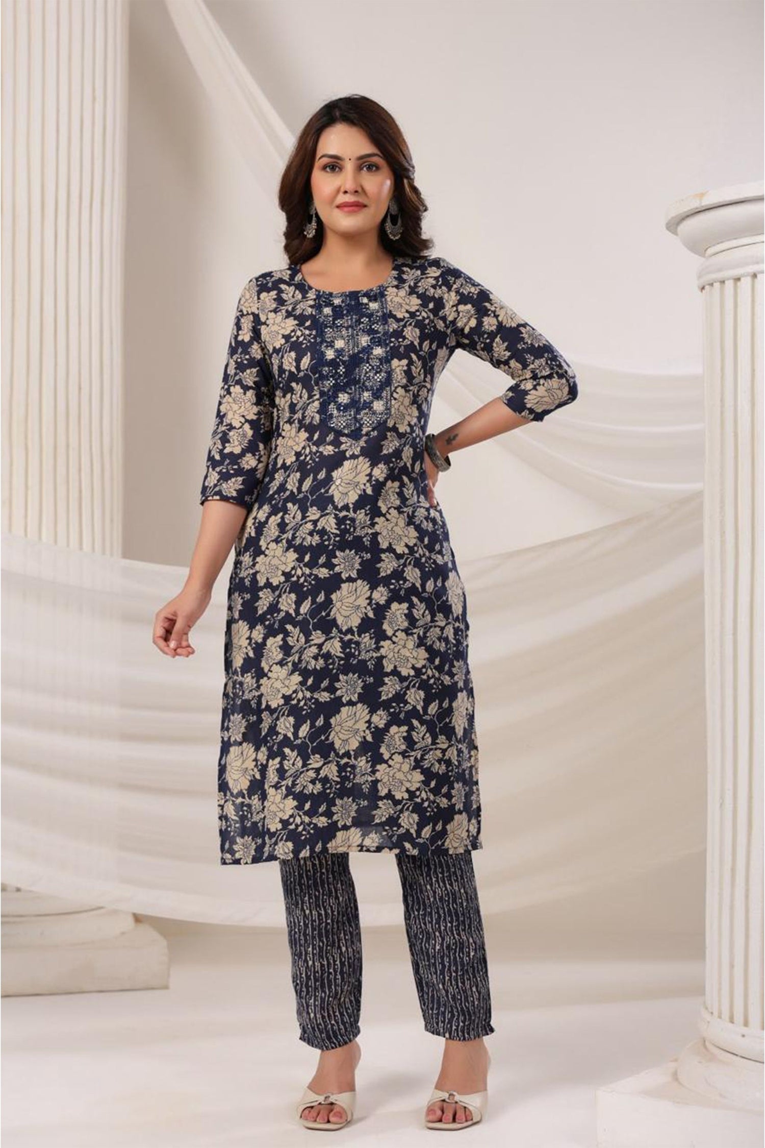 Women Elegant Floral Print Kurta Set with Dupatta | Straight Fit Ethnic Wear | 3 Piece Suit Set for Festive & Casual
