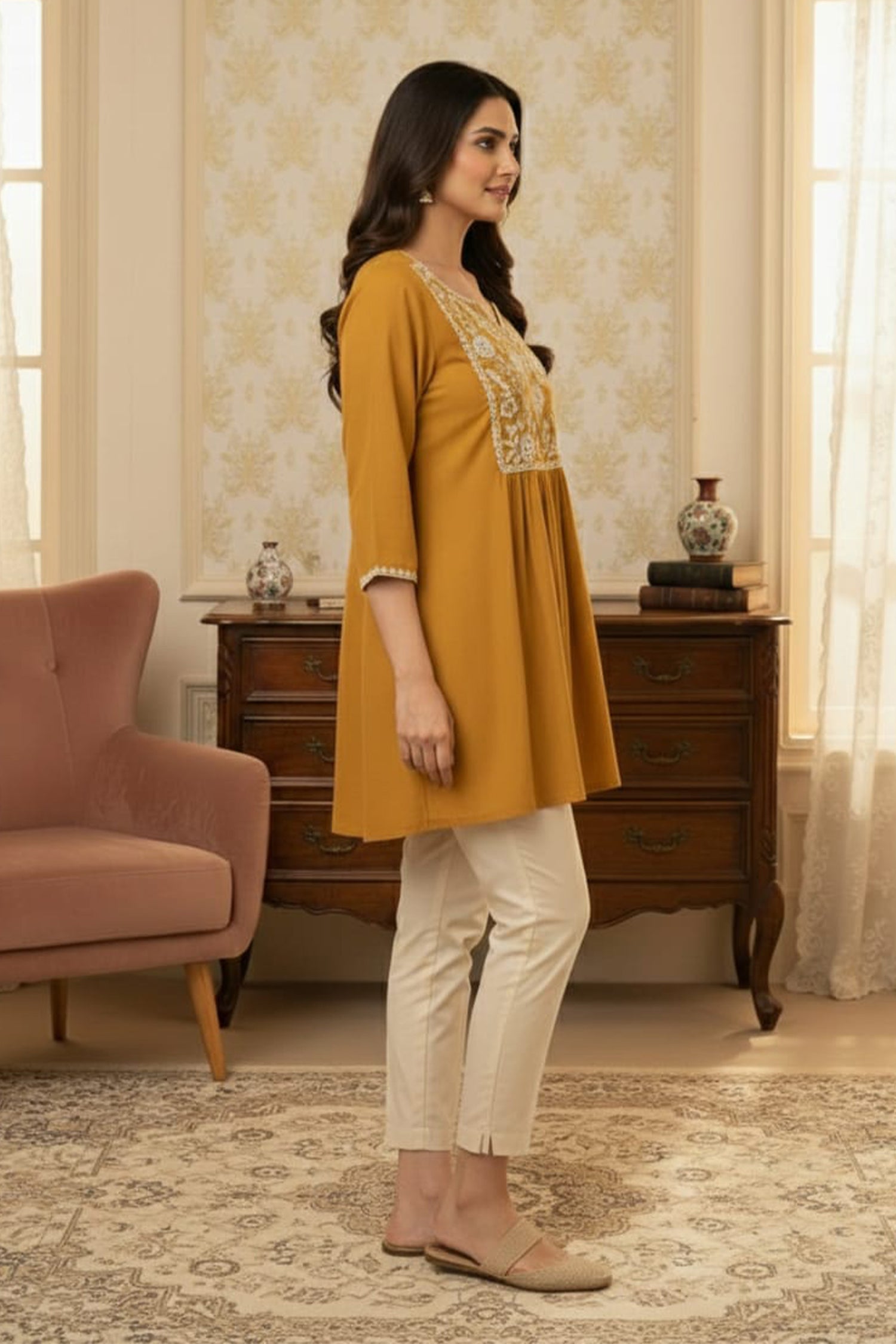 Elegant Floral Embroidered Short Kurti – Premium Ethnic Wear