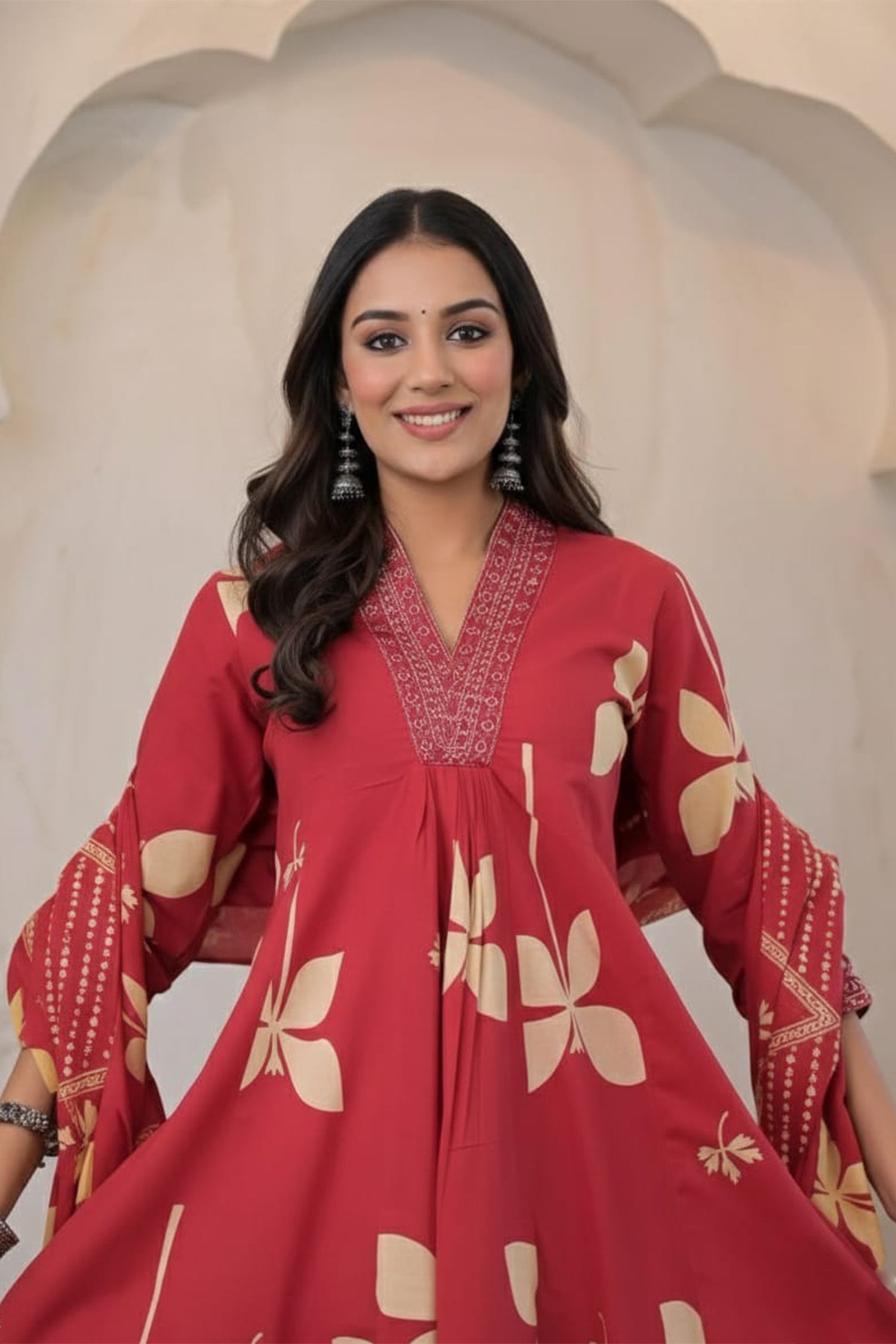Gulnaar Red Flared Suit Set
