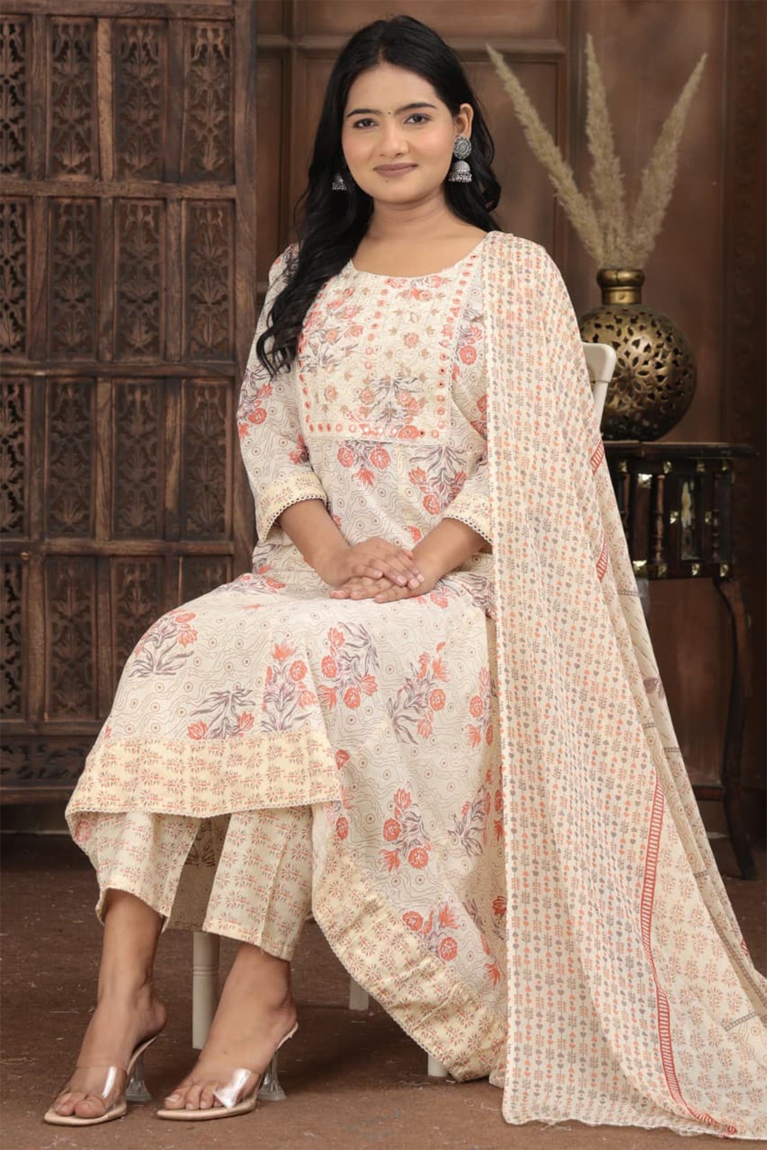 Ivory Gulnaar Printed Suit Set