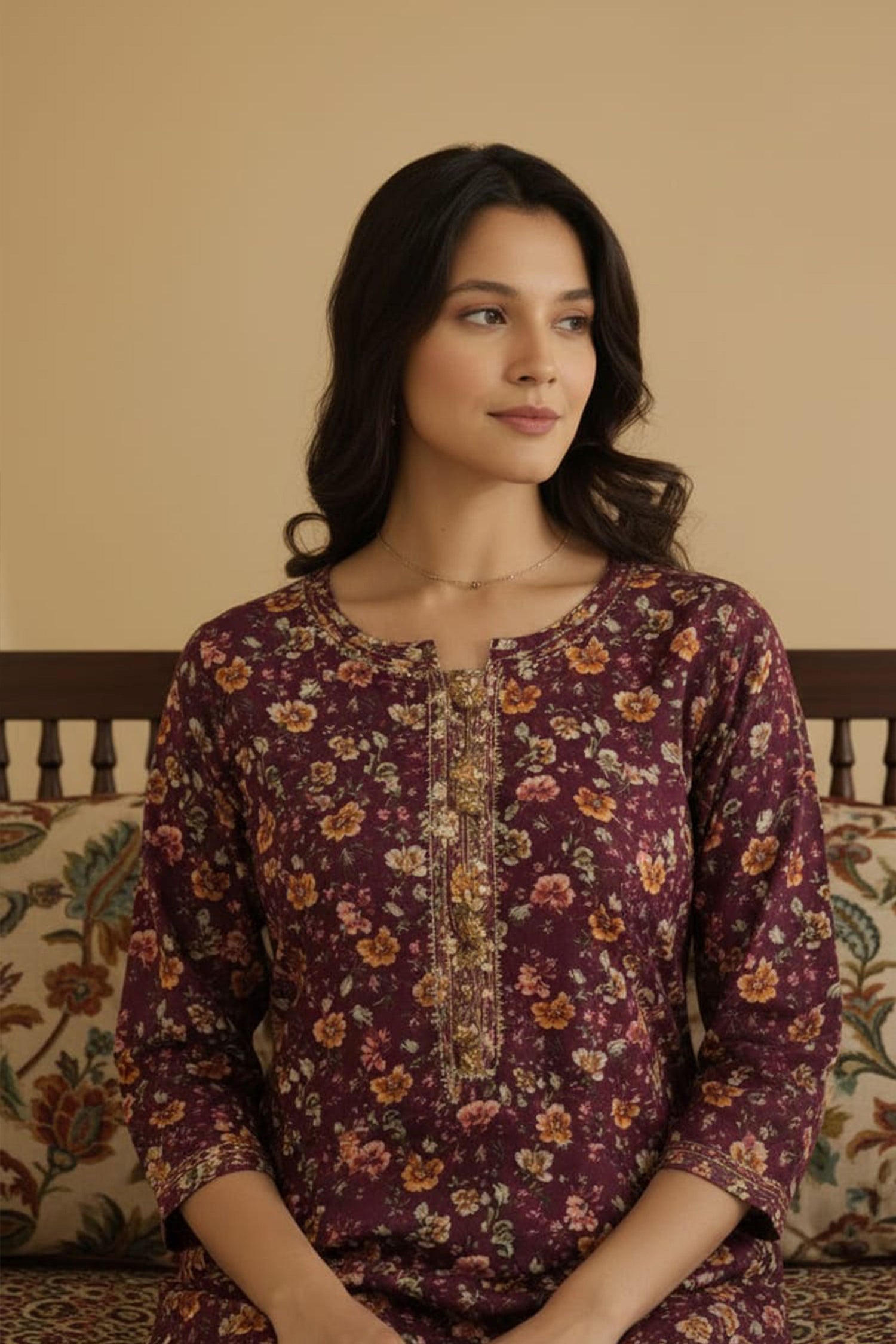 Wine Purple Ethnic Motif Kurta