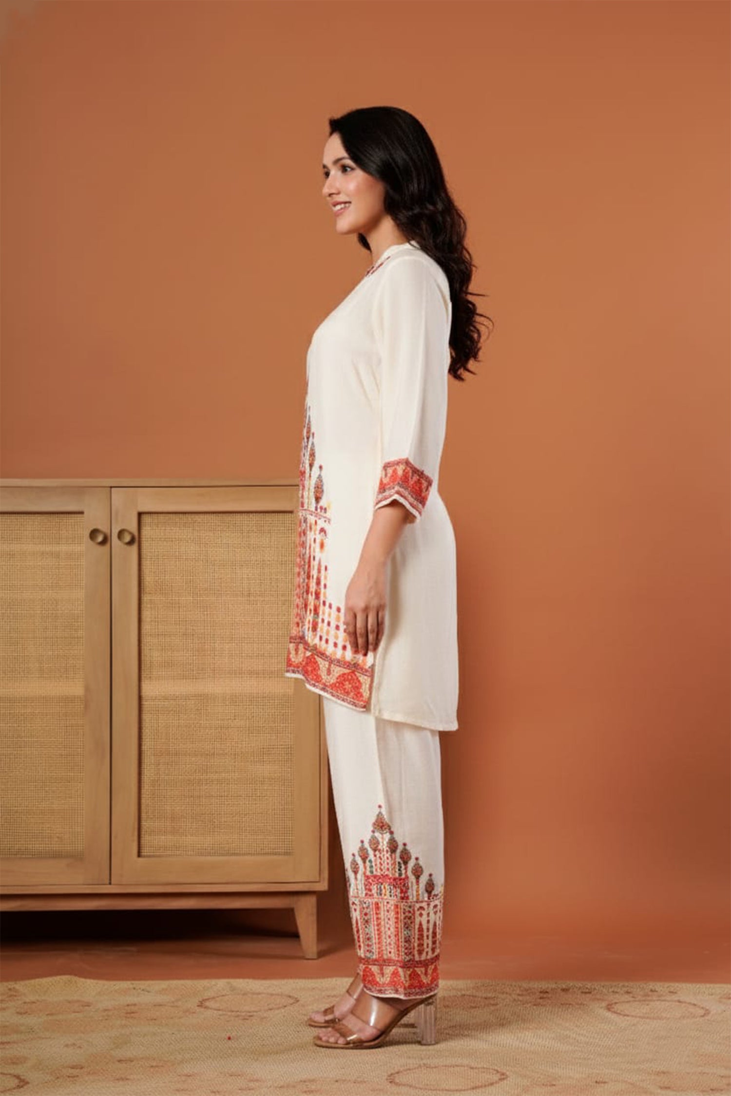 Ivory Printed Kurti Pant Co-Ord Set