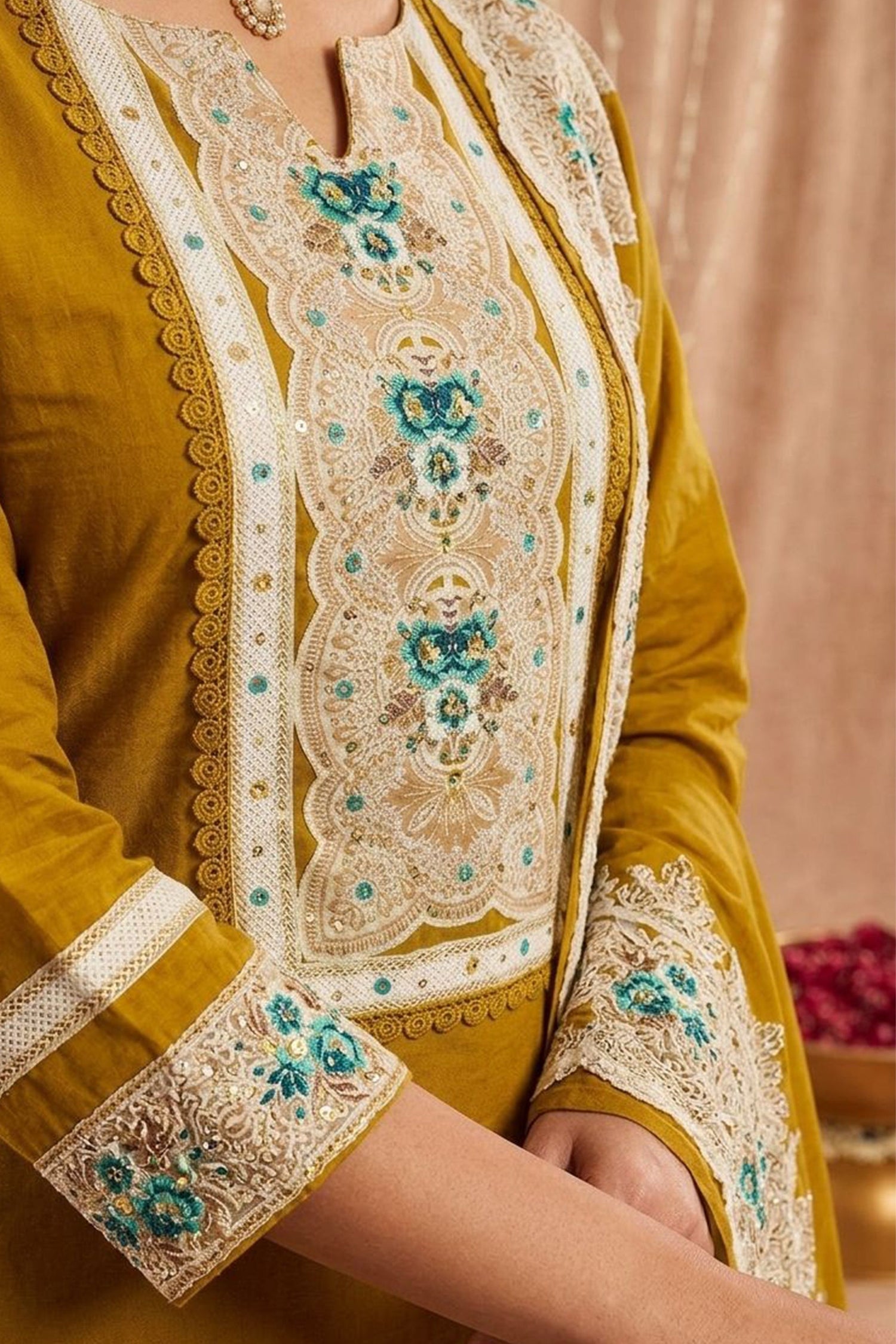 Women Embroidered Straight Kurta Pant Set with Dupatta