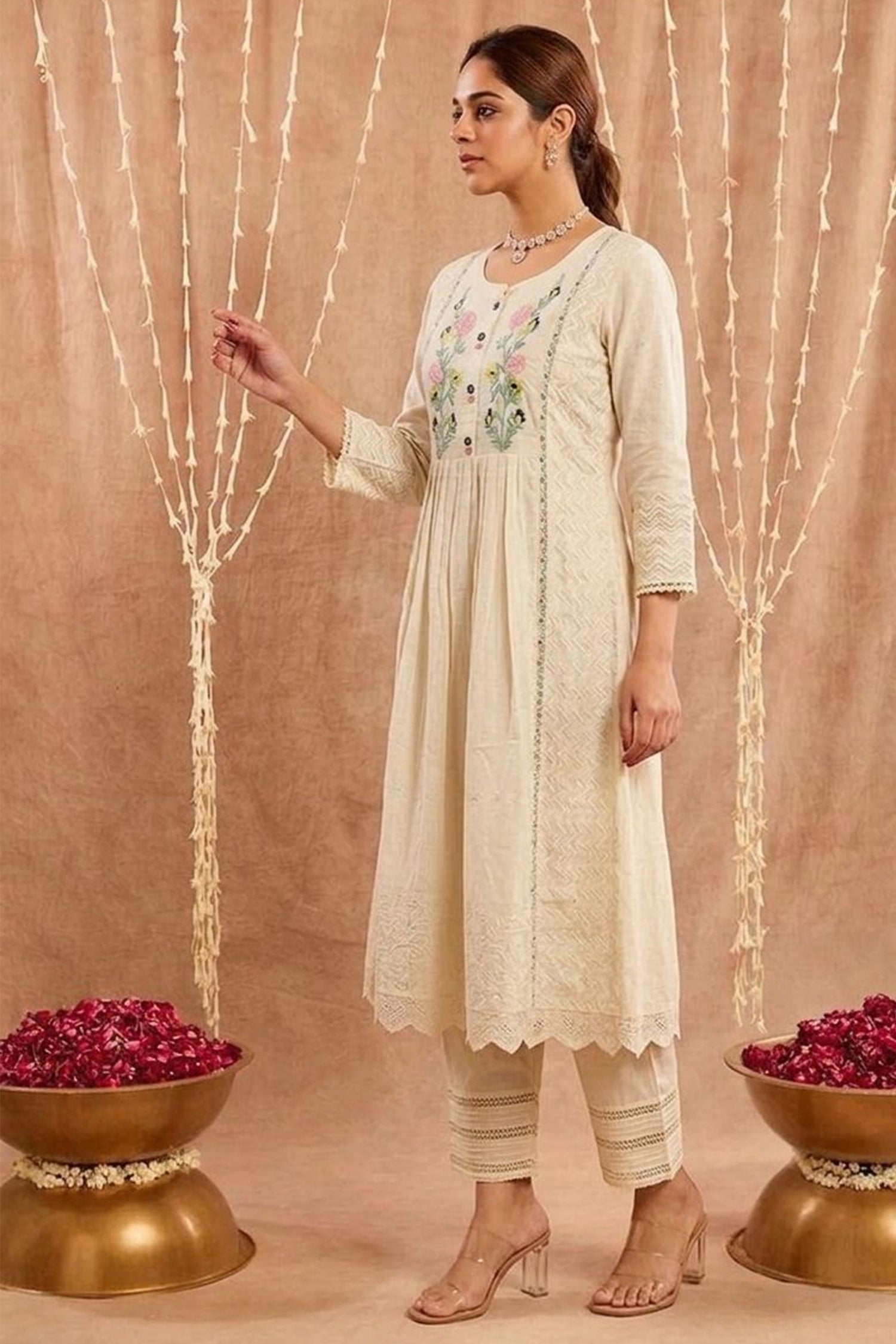 Women Embroidered Kurta Pant Set | Ethnic Cotton Blend Anarkali Kurta Set for Women | Festive Wear, Casual Wear, Office Wear Traditional Outfit
