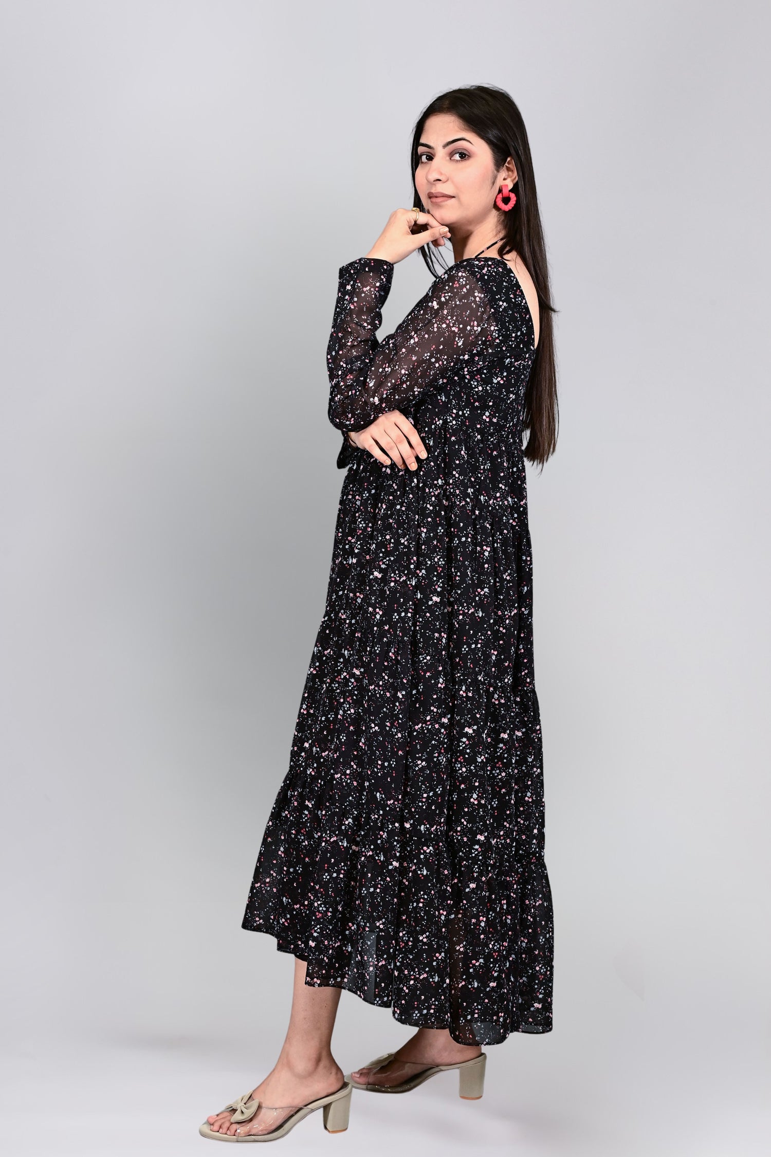 Midnight Bloom Flare Dress