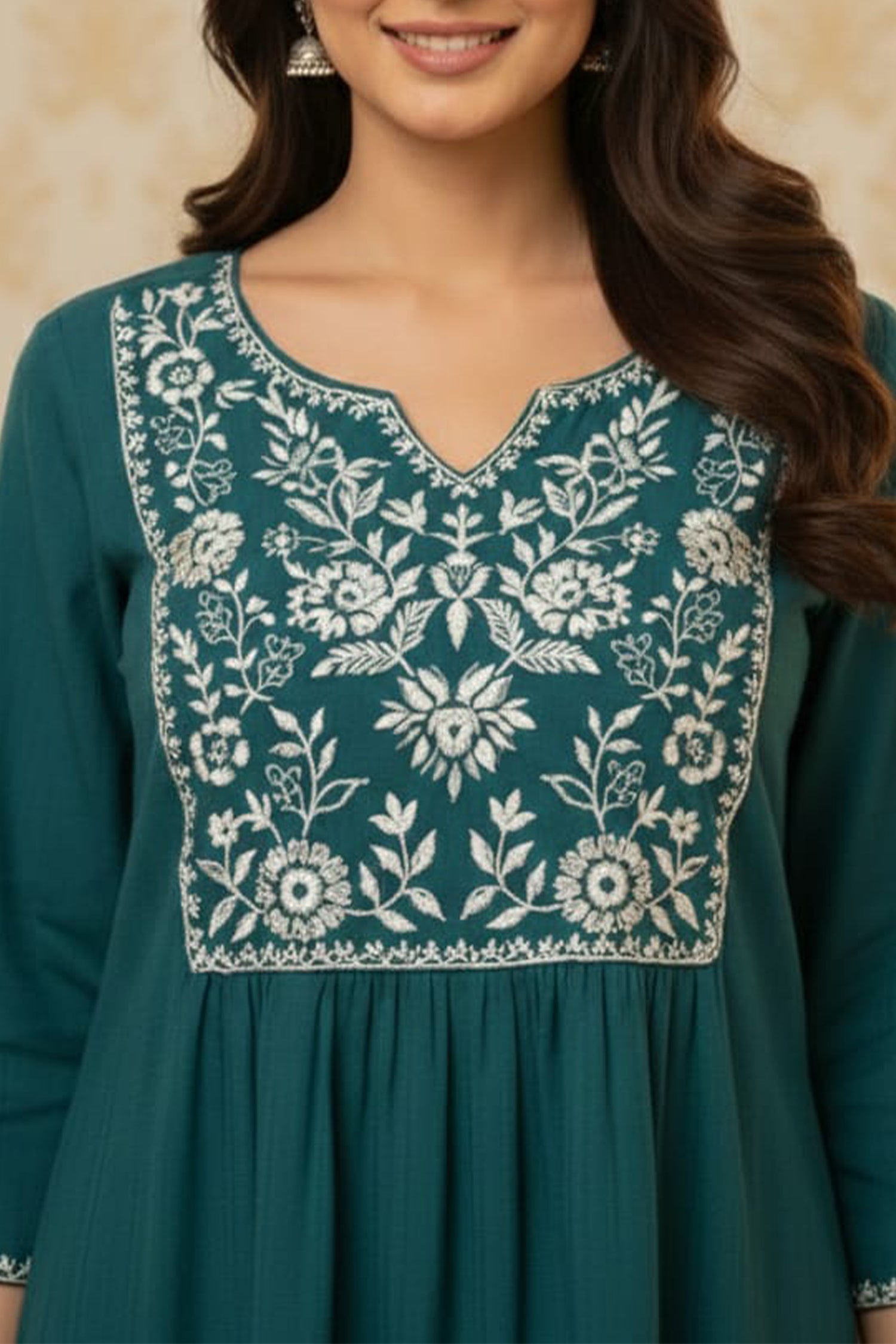 Elegant Floral Embroidered Short Kurti – Premium Ethnic Wear