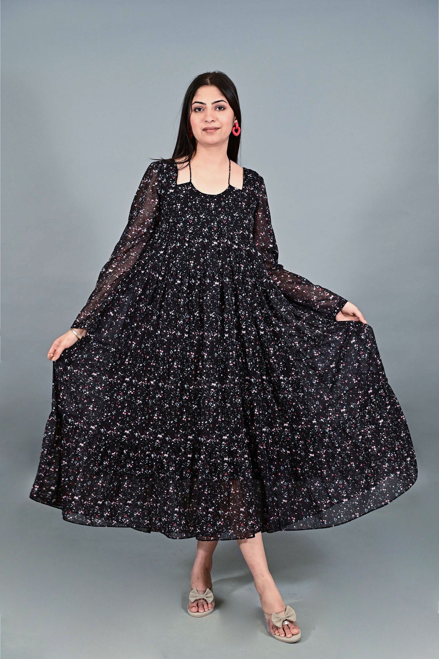 Midnight Bloom Flare Dress 