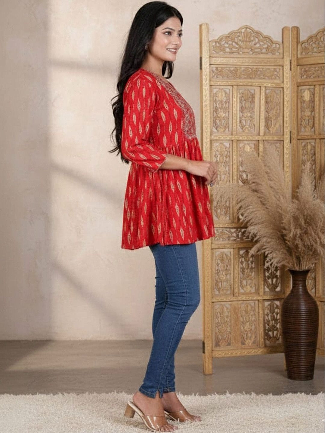 Botanical Printed Pure Cotton Empire Kurti