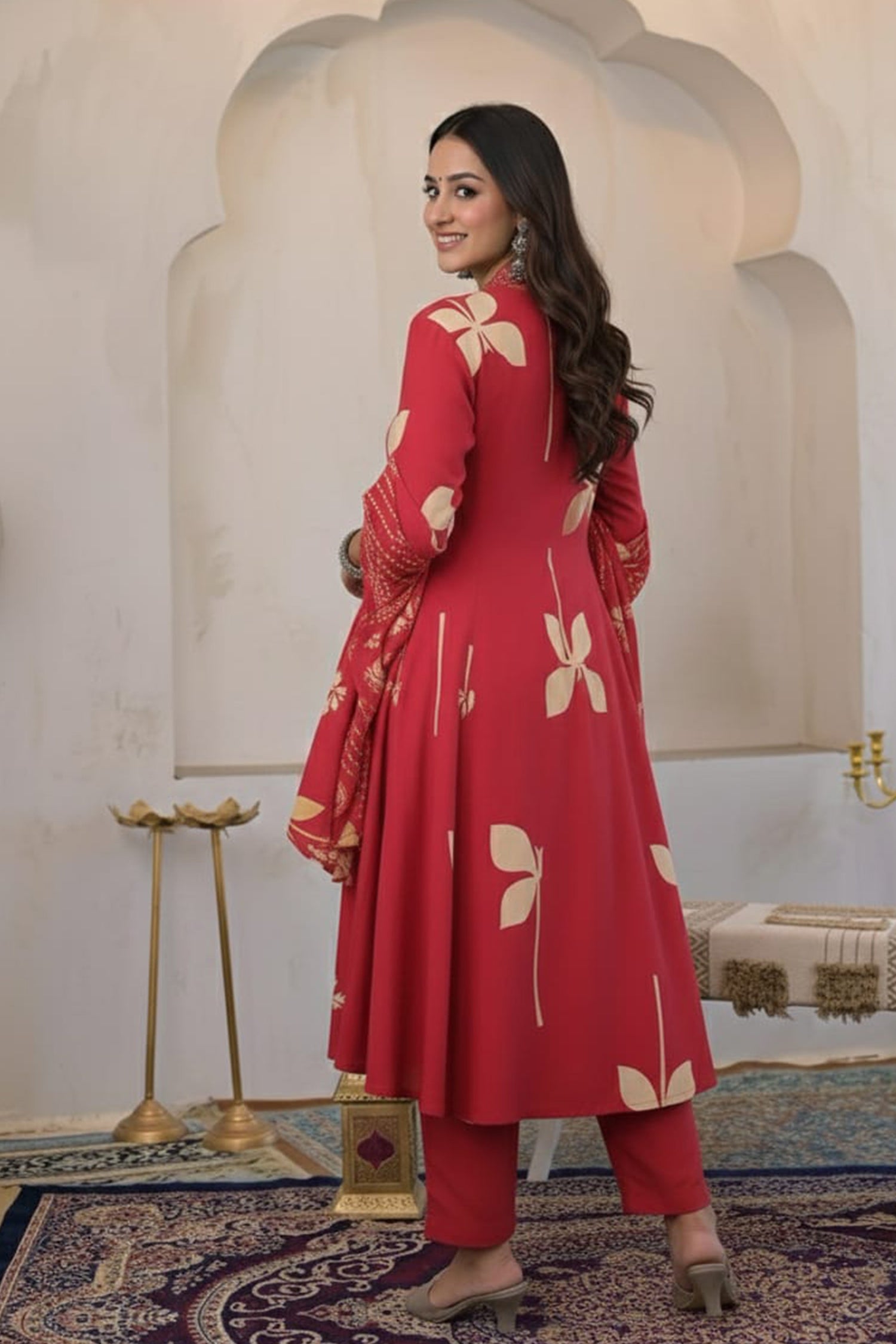 Gulnaar Red Flared Suit Set