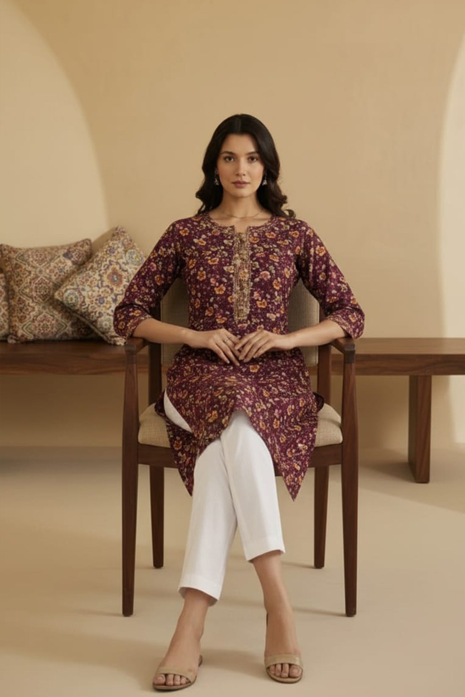 Wine Purple Ethnic Motif Kurta