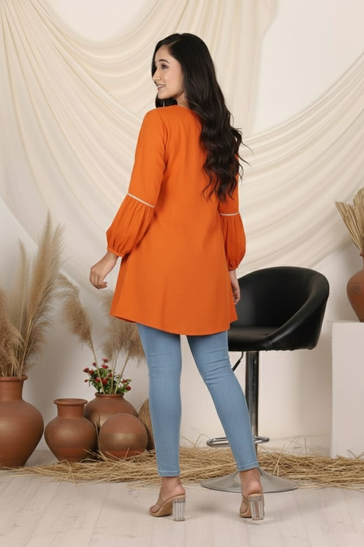 Royal Elephant Embroidered Flared Kurti for Women