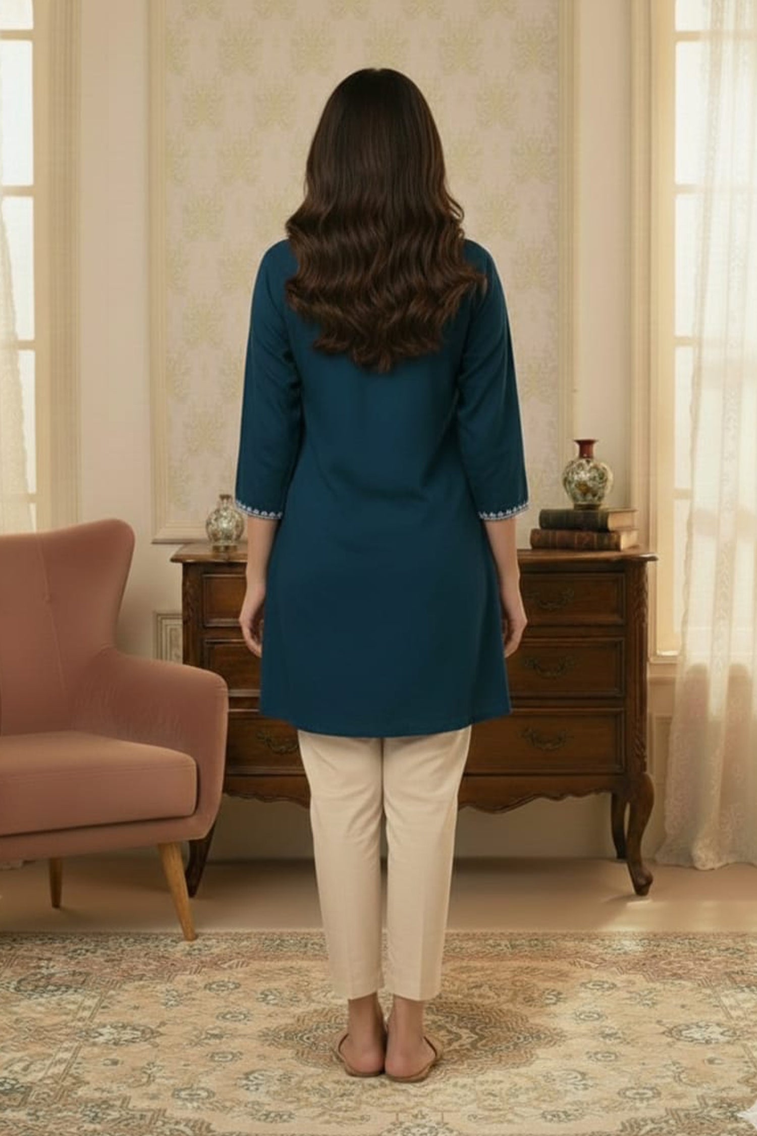 Elegant Floral Embroidered Short Kurti – Premium Ethnic Wear