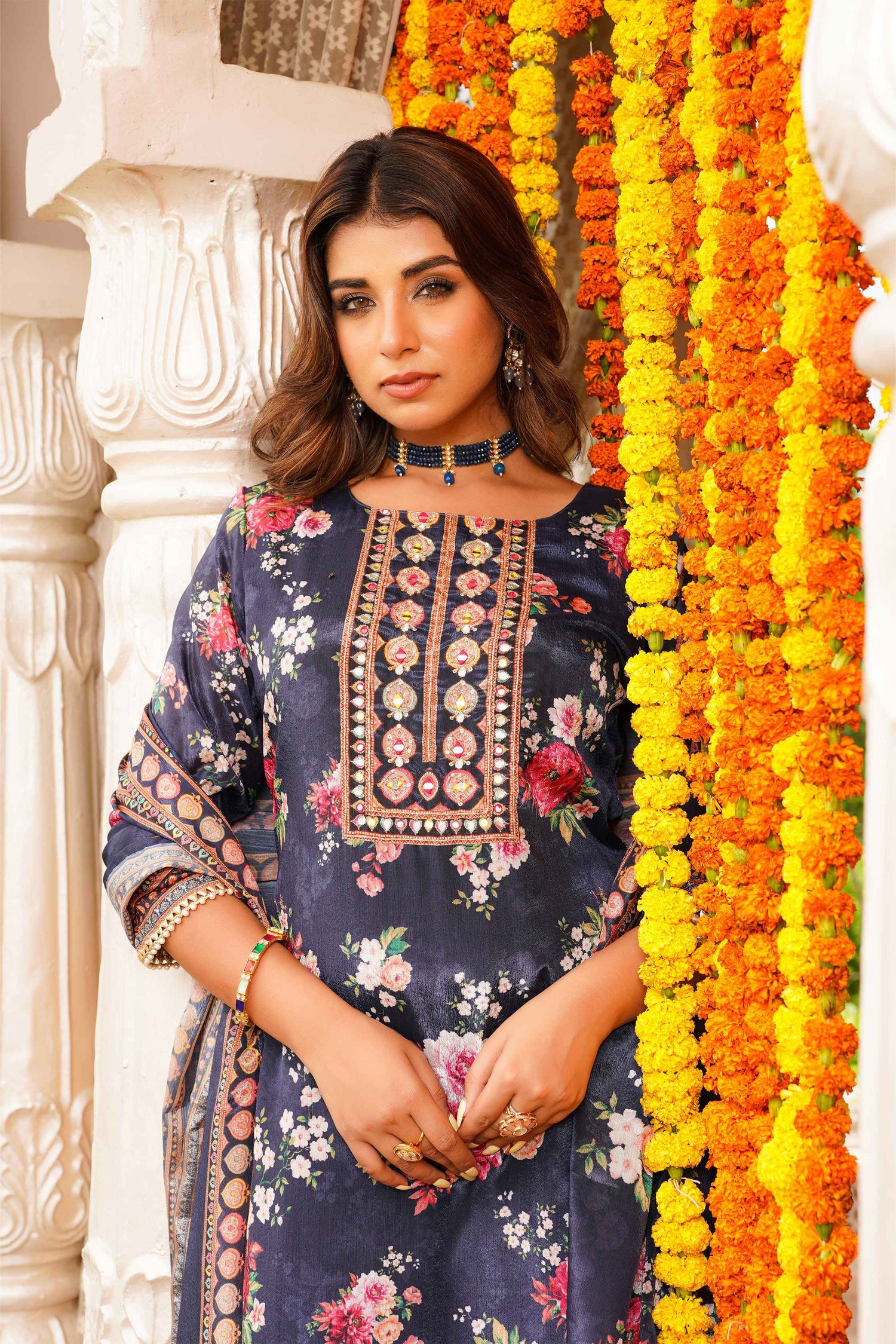 Women Floral Printed Kurta Set with Dupatta | Straight Fit Kurta Pant Set | Ethnic Wear for Women