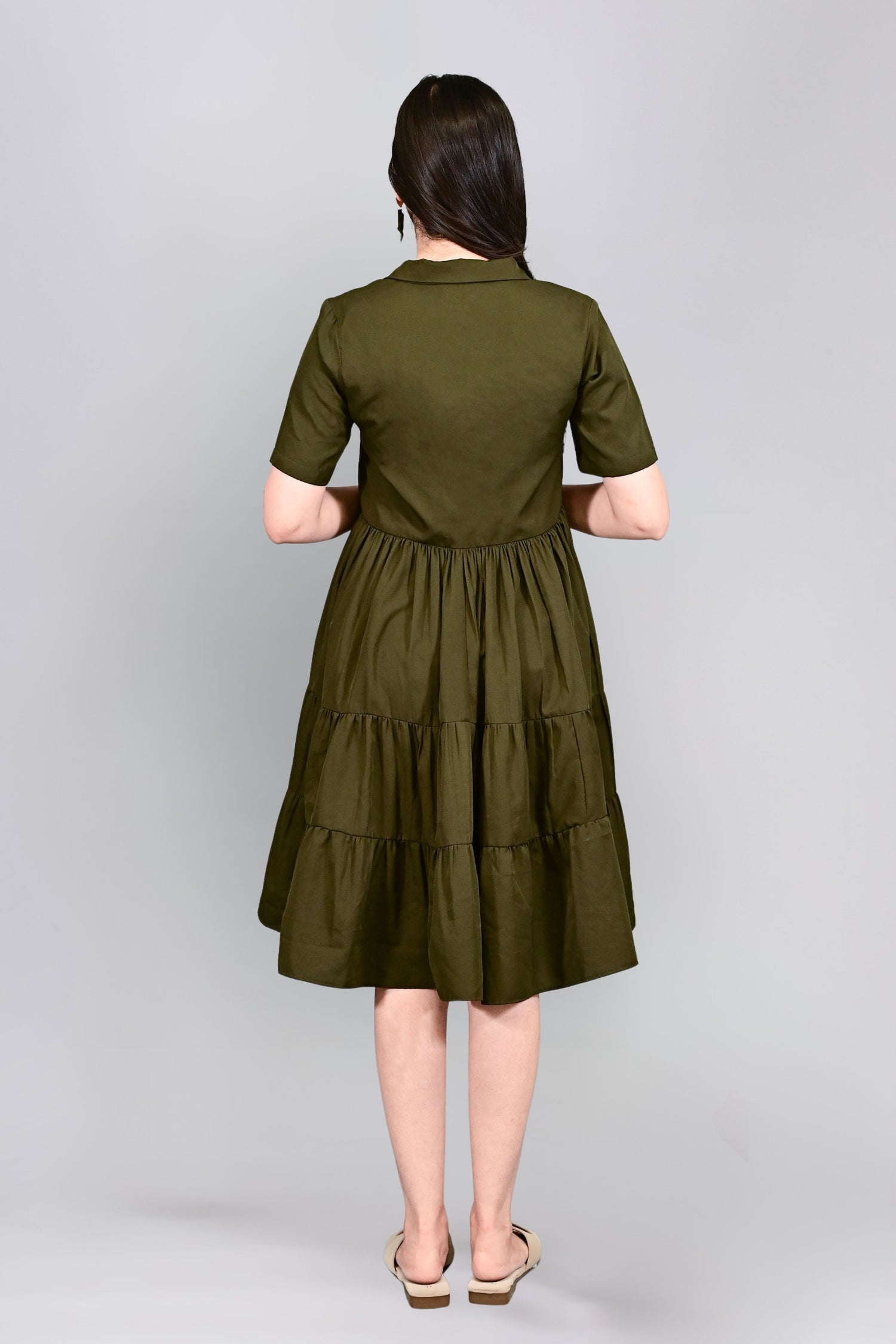 Olive Breeze Tiered Shirt Dress