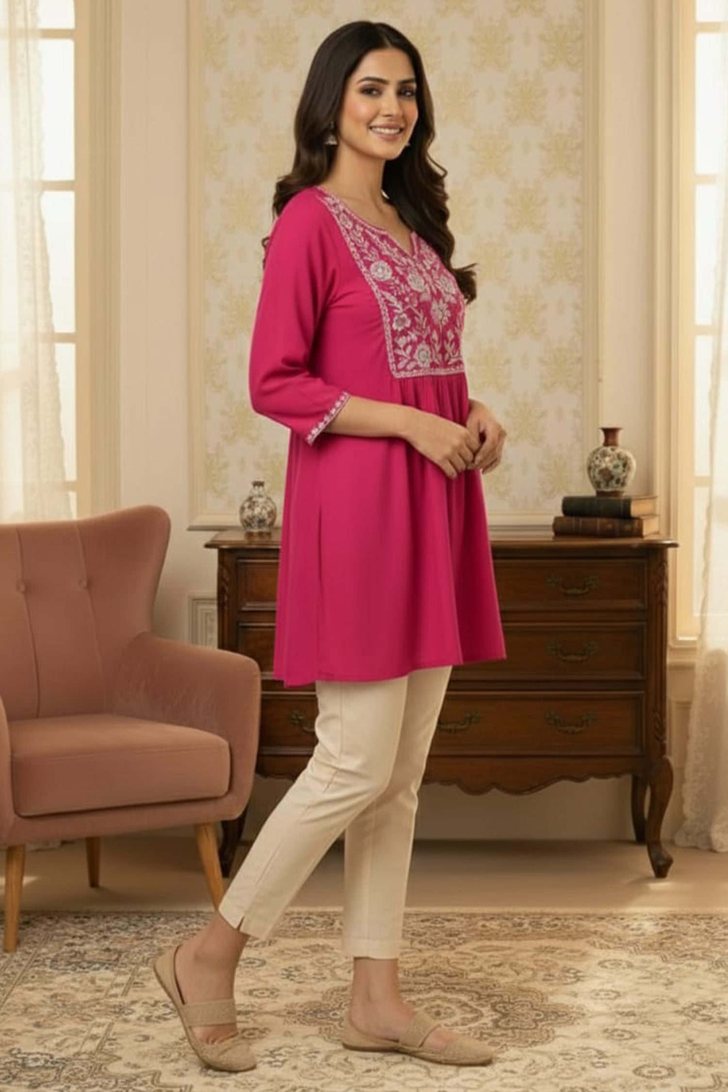 Elegant Floral Embroidered Short Kurti – Premium Ethnic Wear