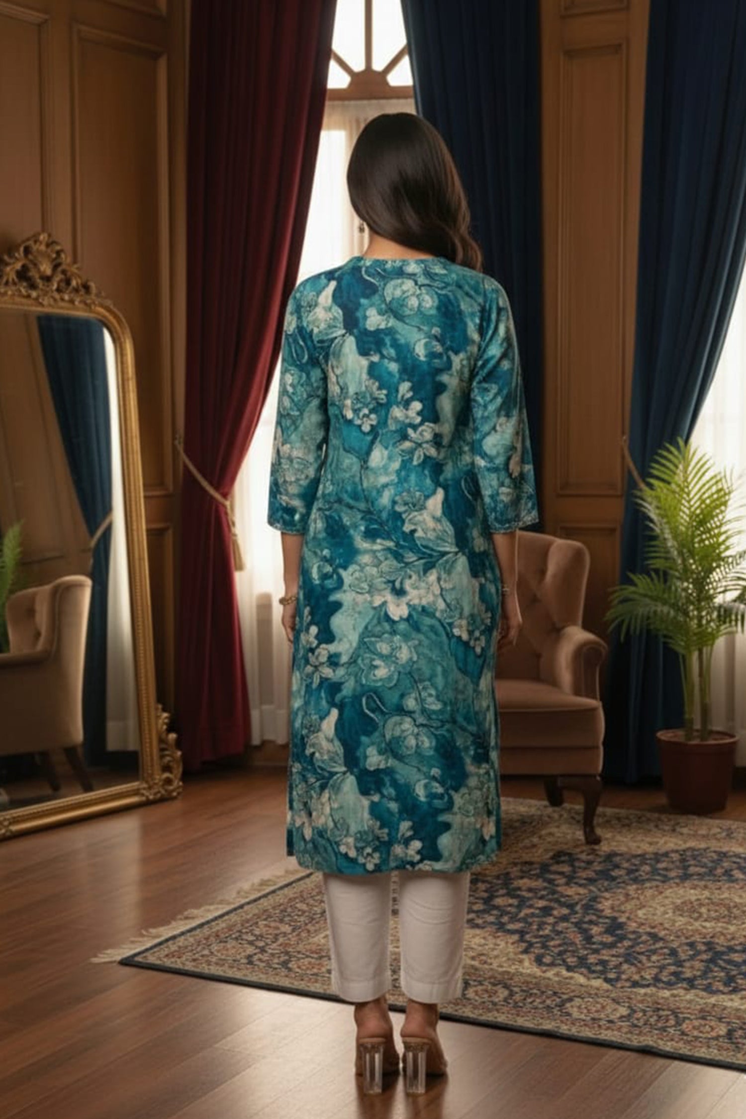 Floral Grace Straight Kurta – Premium Printed Collection