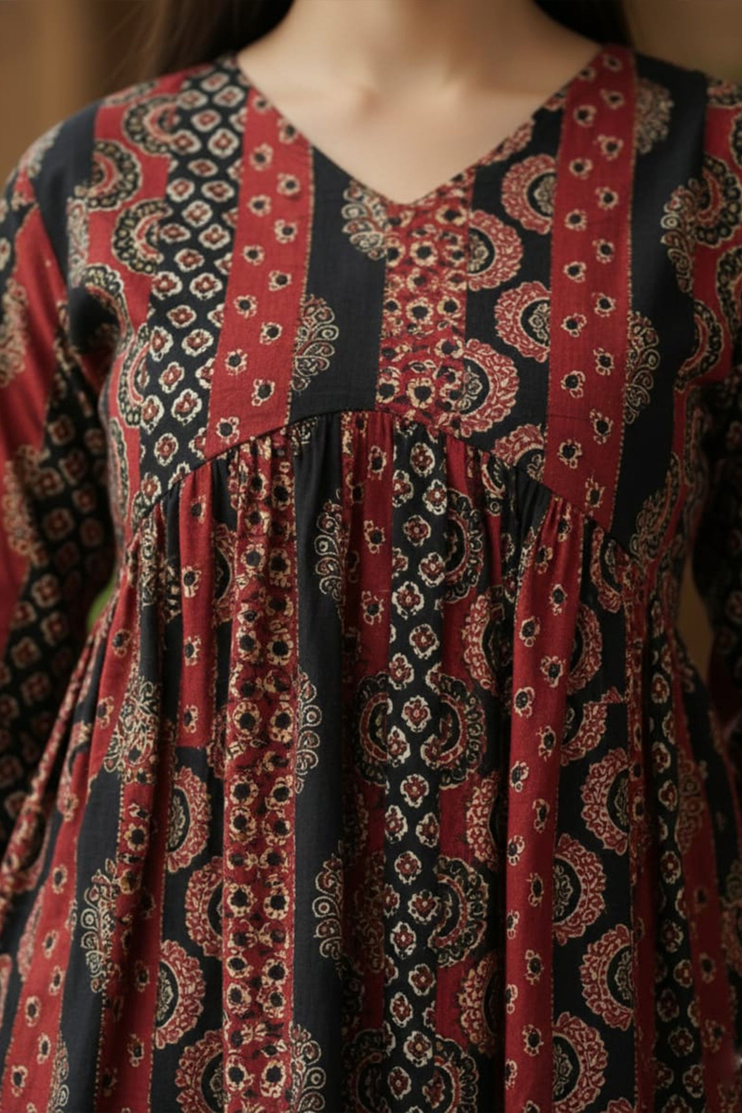 Maroon & Black Printed Short Top