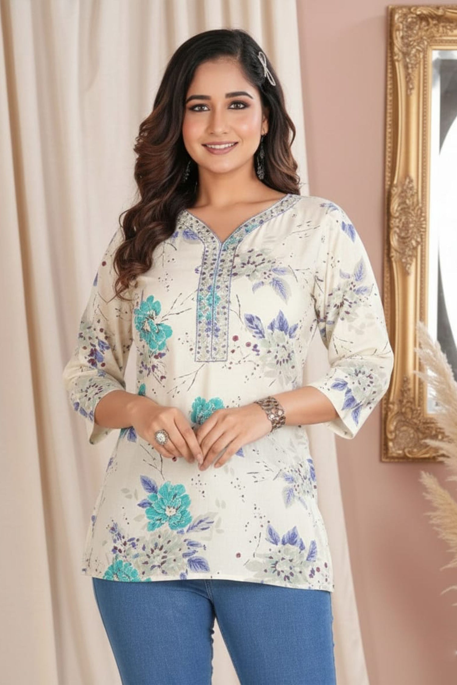 Women’s Floral Printed Casual Kurti Top