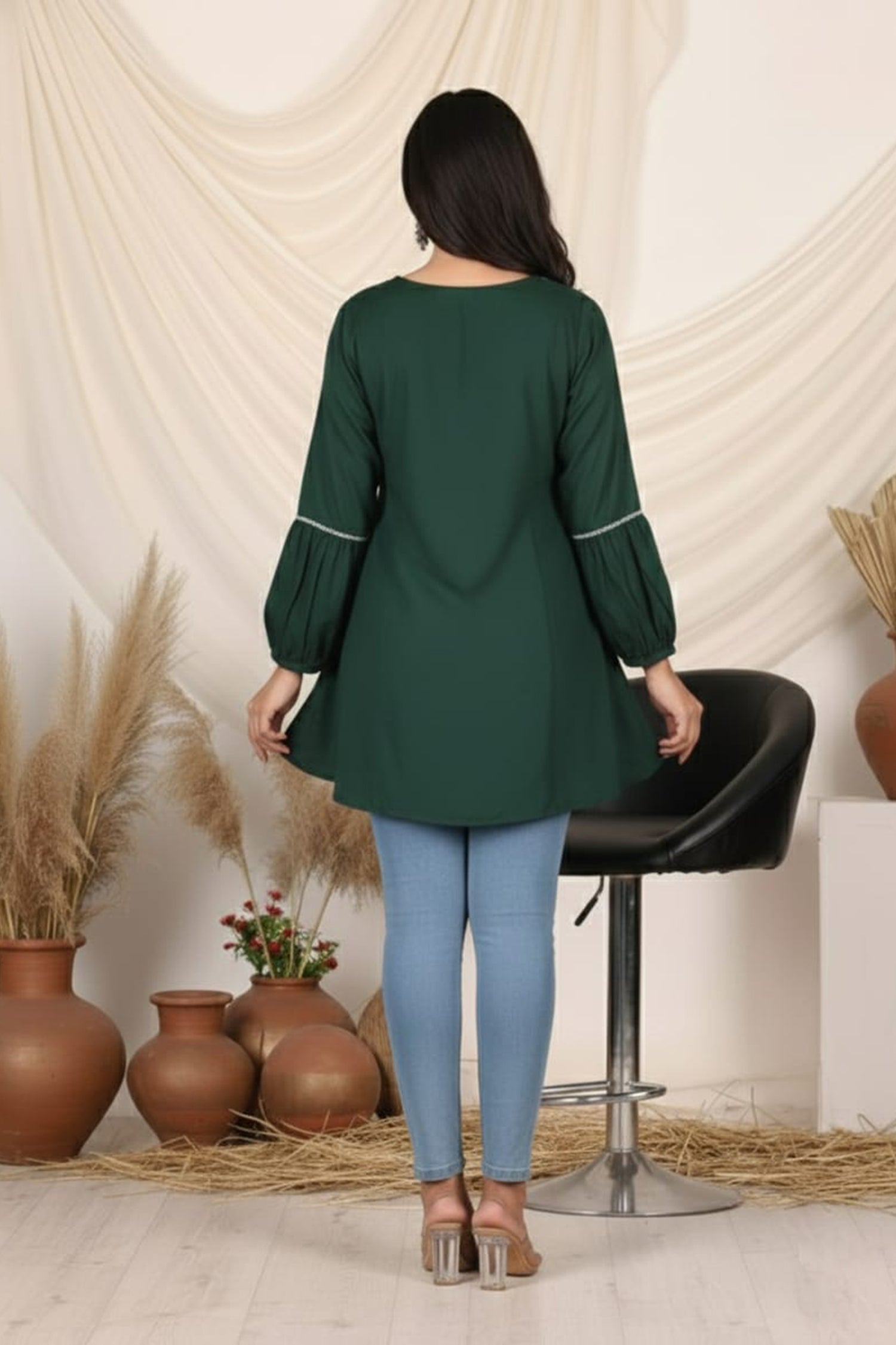 Royal Elephant Embroidered Flared Kurti for Women