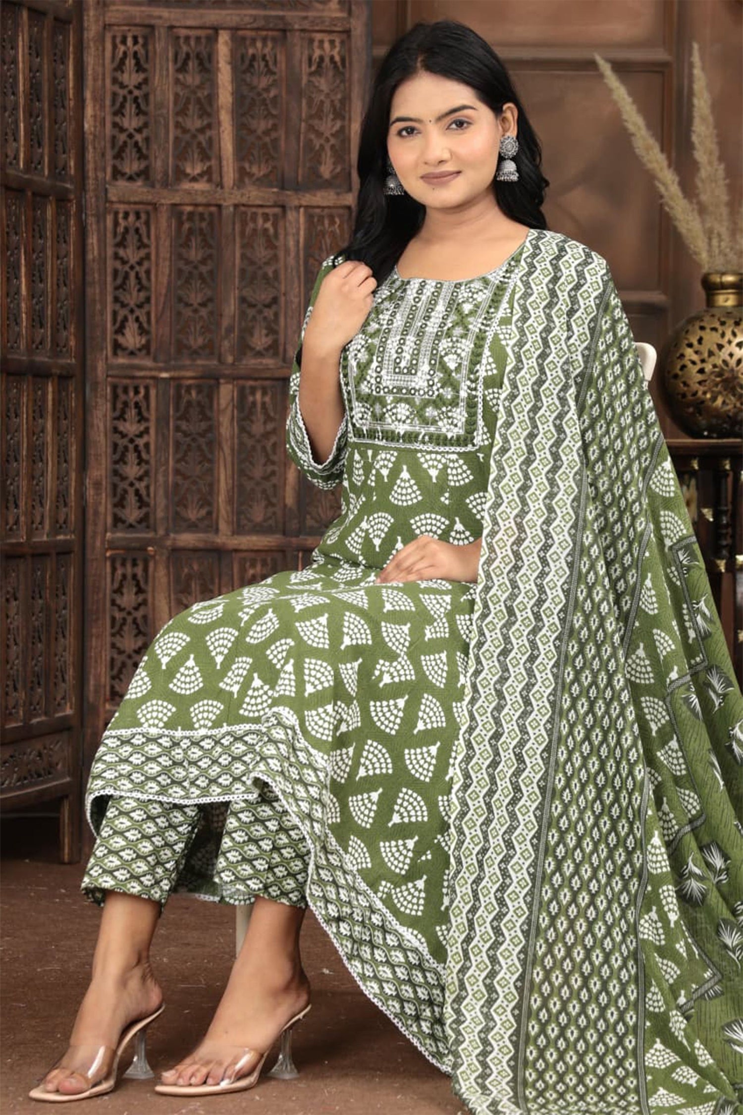 Elegant Ethnic Printed Kurta Pant Dupatta Set – Multi Color Collection