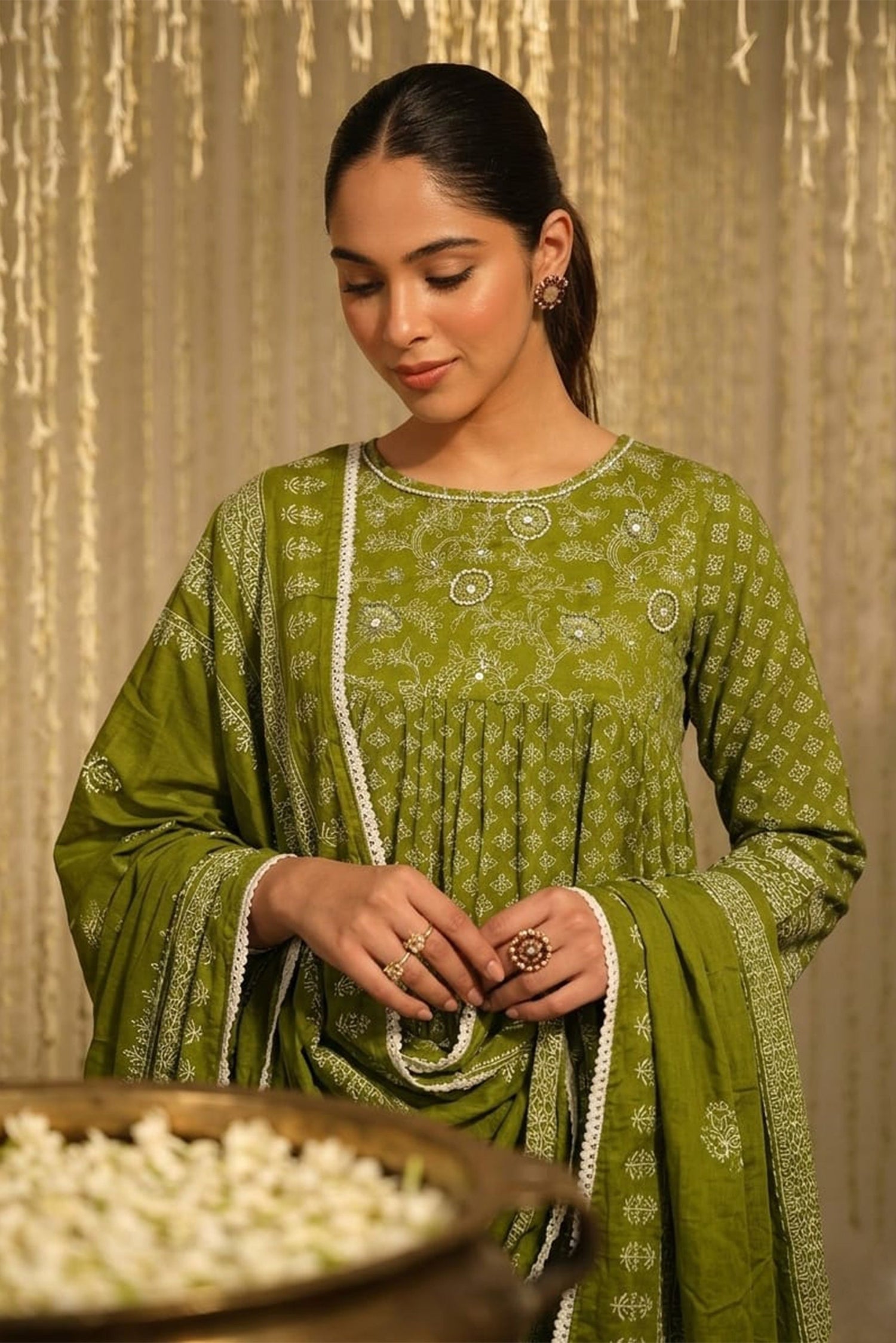 Women Printed Anarkali Kurta Pant Set with Dupatta