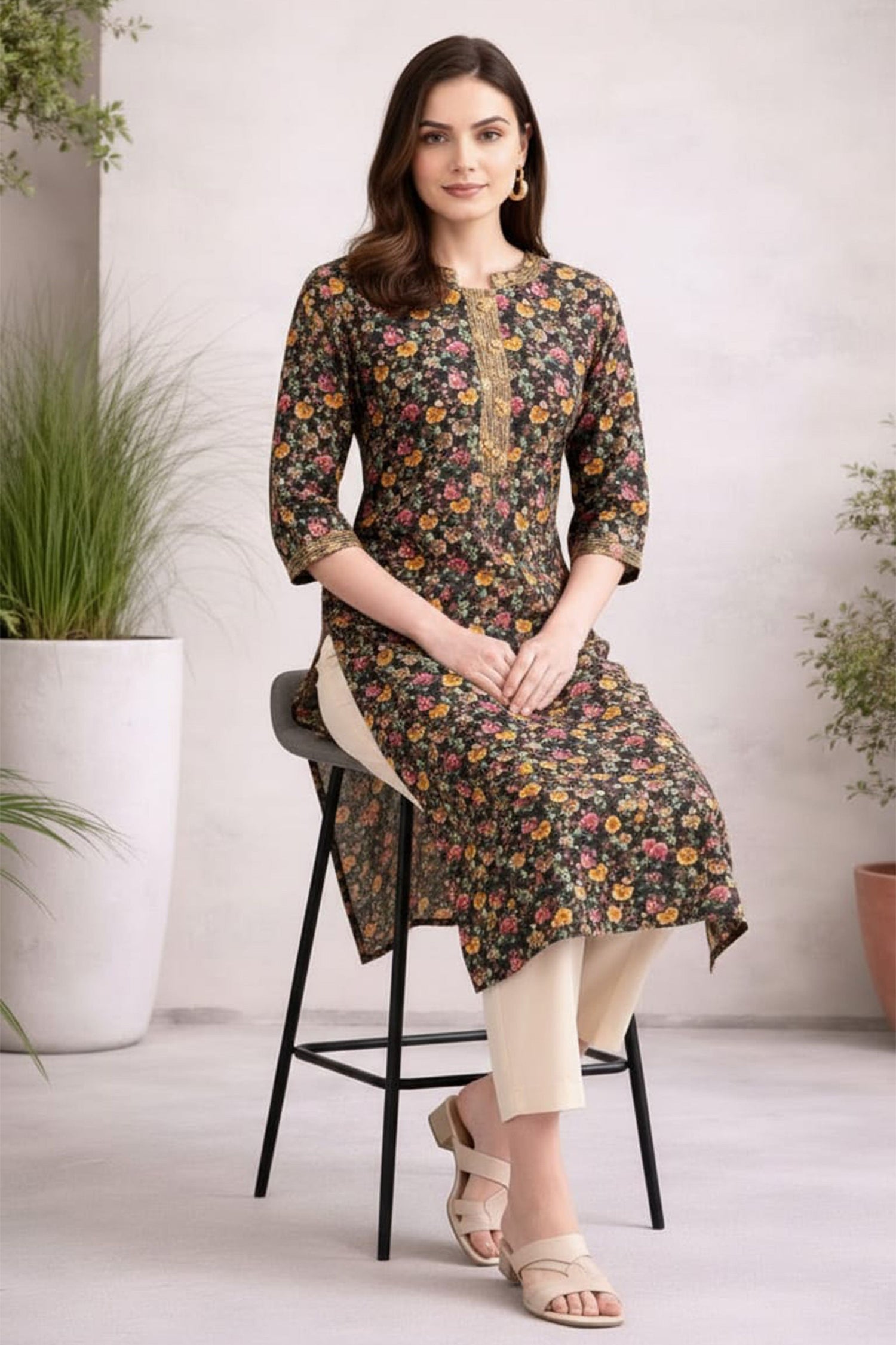 Wine Purple Ethnic Motif Kurta