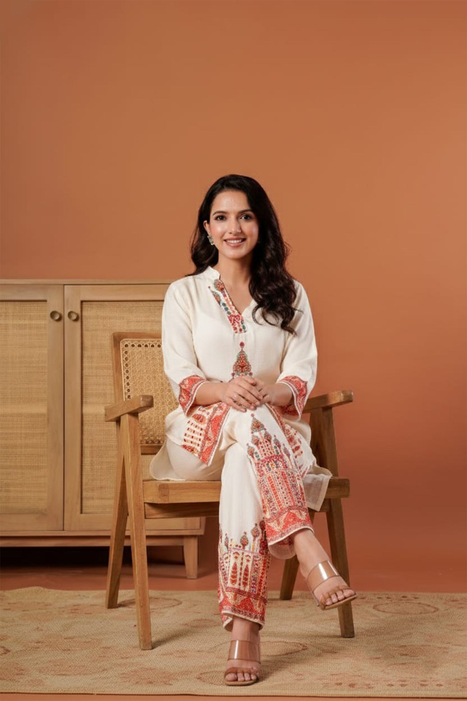 Ivory Printed Kurti Pant Co-Ord Set