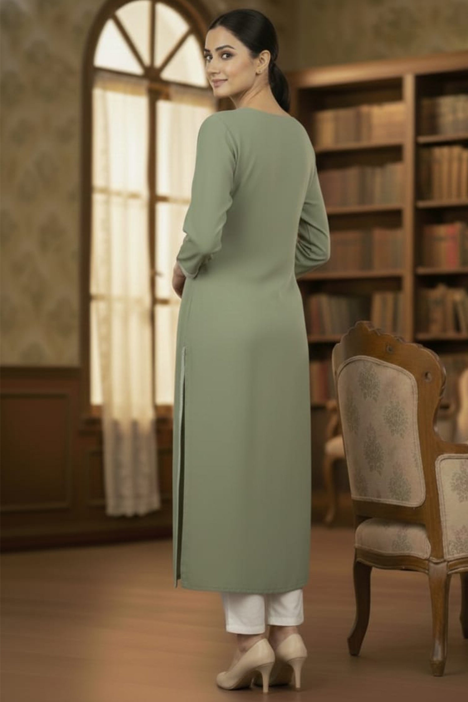 Floral Grace V-Neck Long Kurti