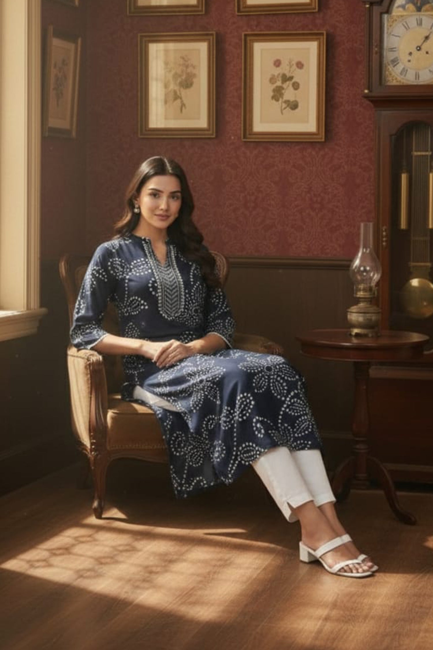 Classic Floral Printed Straight Kurta with Pants – Elegant Everyday Ethnic Wear