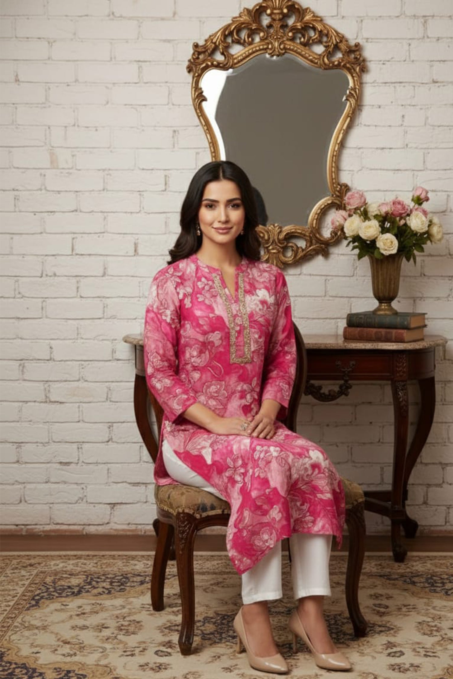 Floral Grace Straight Kurta – Premium Printed Collection