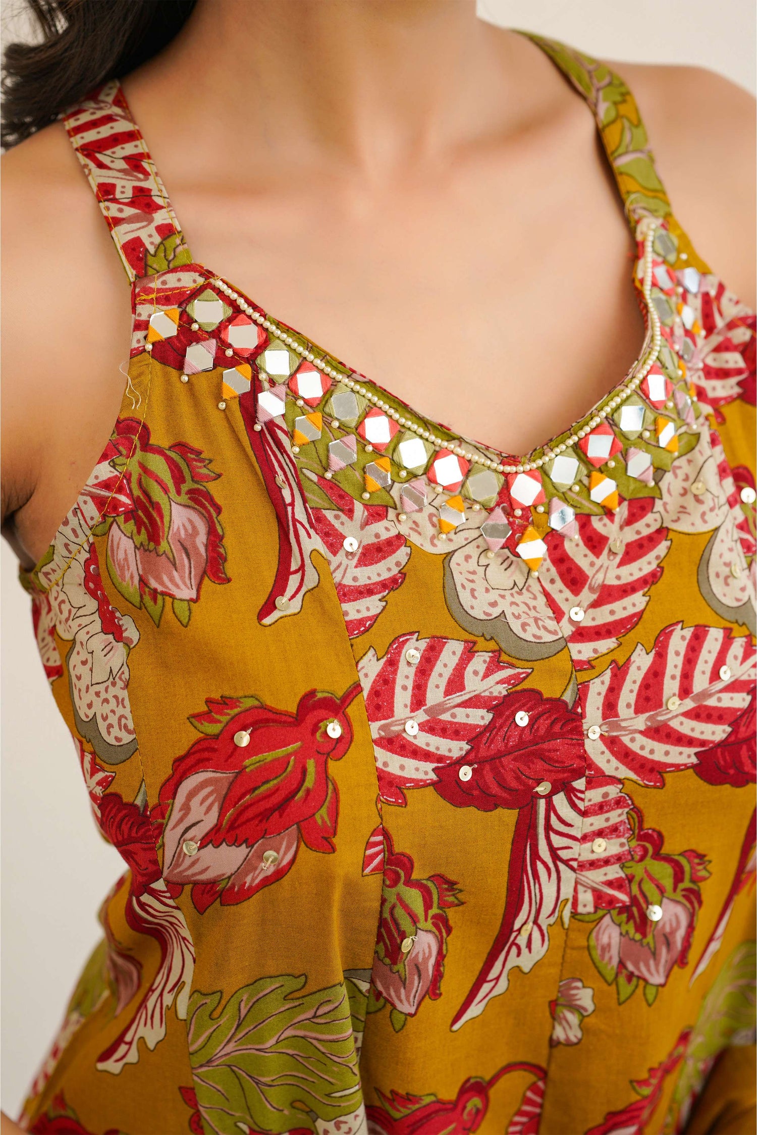 Women Sleeveless Floral Printed Anarkali Kurta Set with Dupatta | Flared Kurta Pant Set | Ethnic Wear for Women
