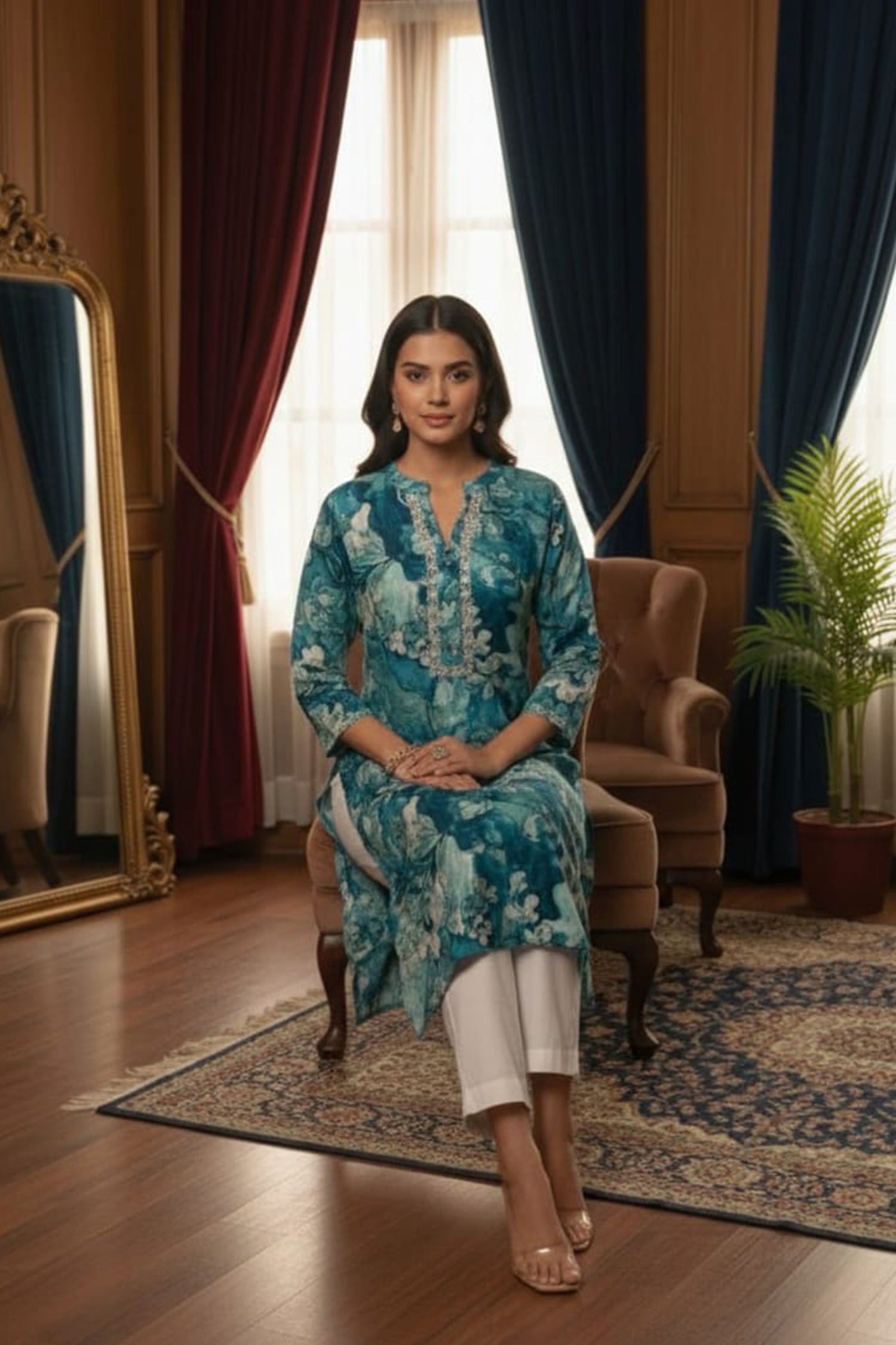 Floral Grace Straight Kurta – Premium Printed Collection