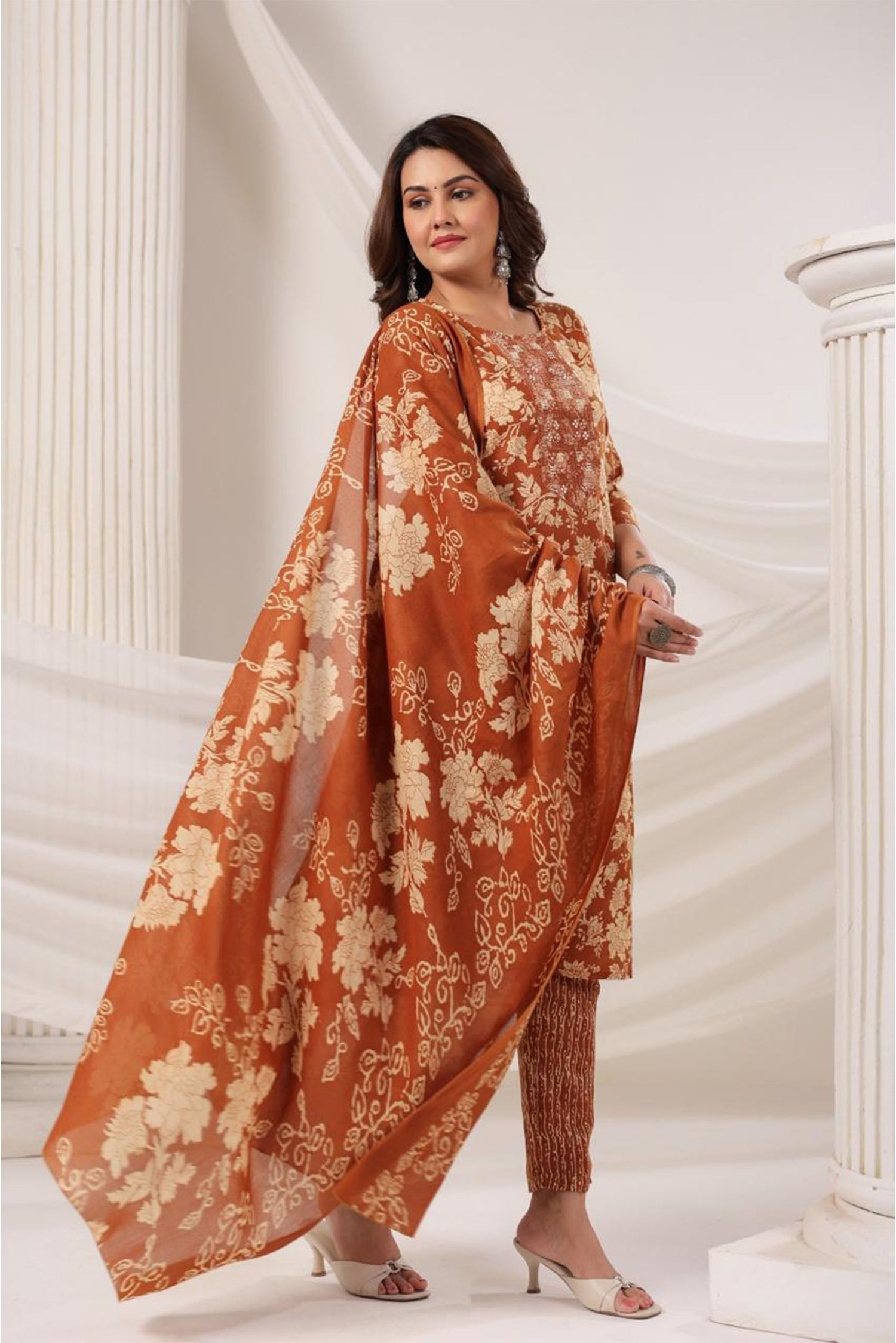 Women Elegant Floral Print Kurta Set with Dupatta | Straight Fit Ethnic Wear | 3 Piece Suit Set for Festive & Casual