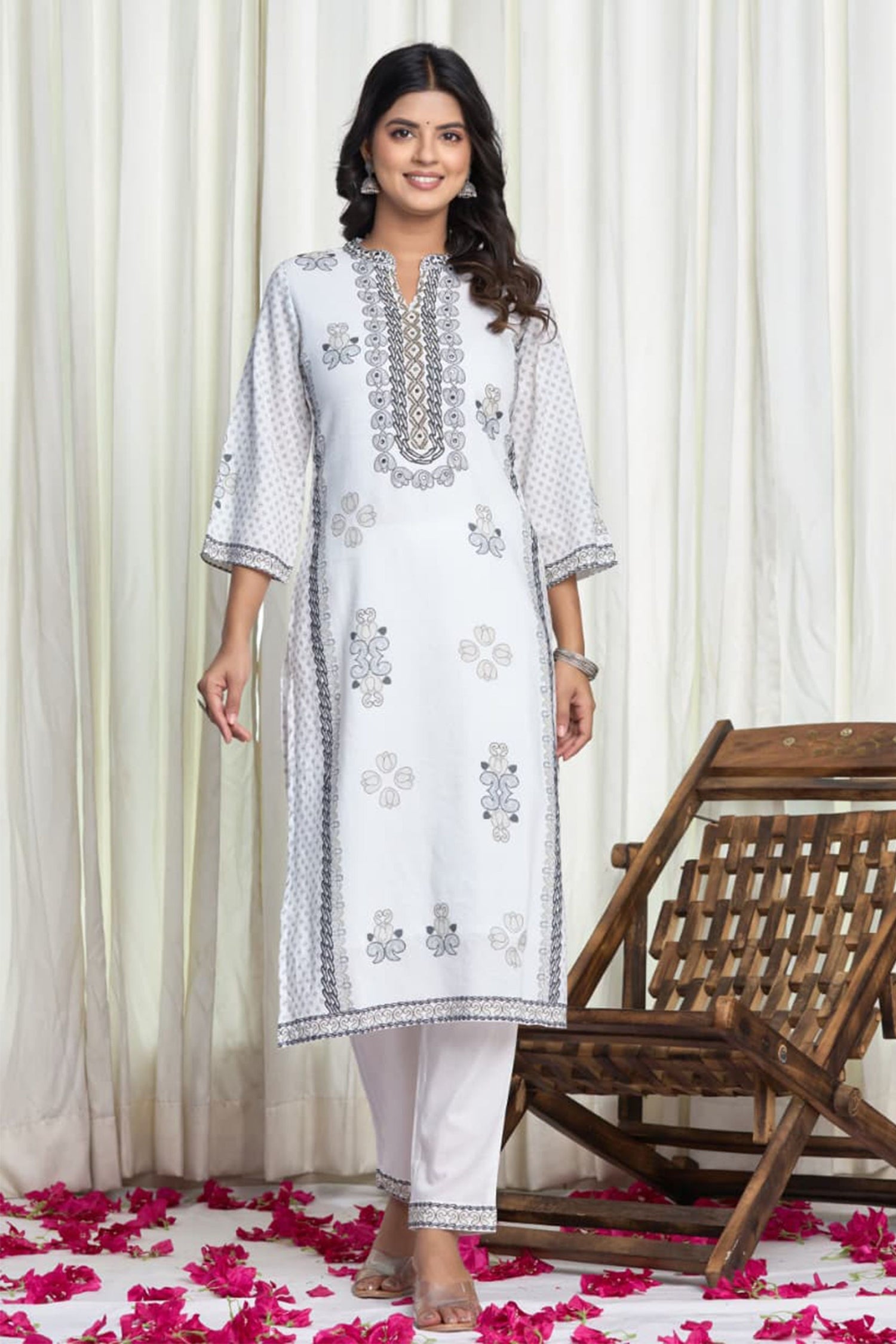 Women Grey Cotton Printed Kurta Set with Dupatta