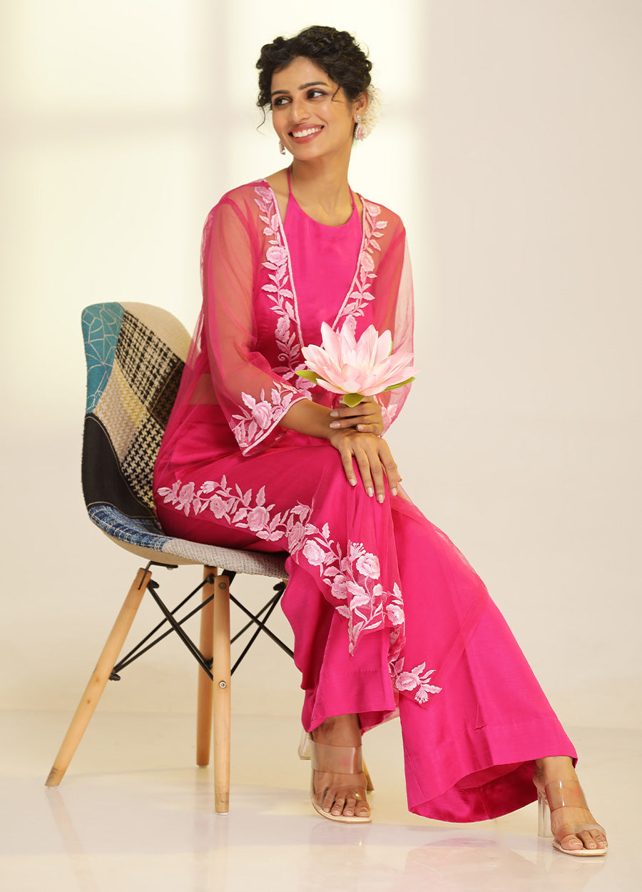 Hot Pink See through Kurta Set