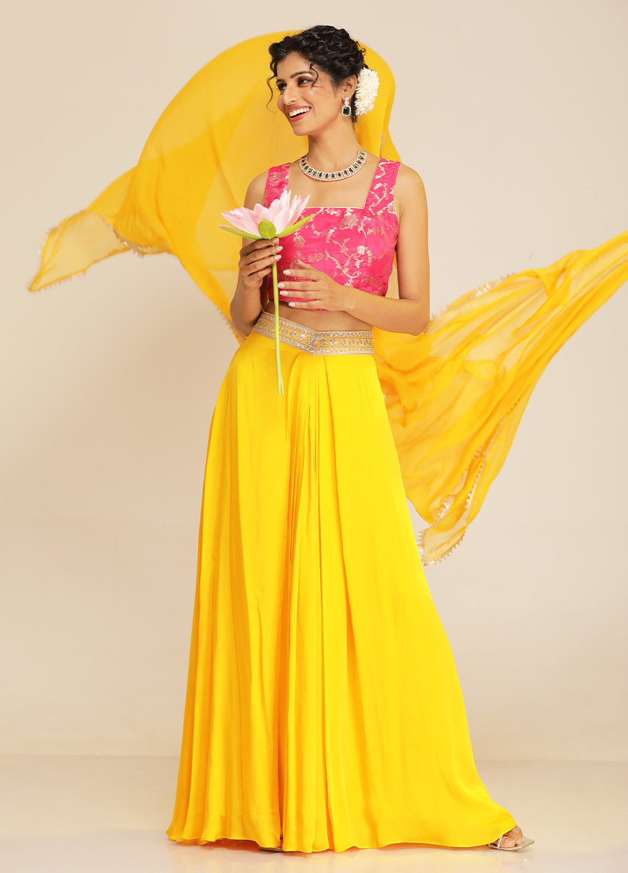 Elegant Drape Skirt and Brocade Blouse With Dupatta