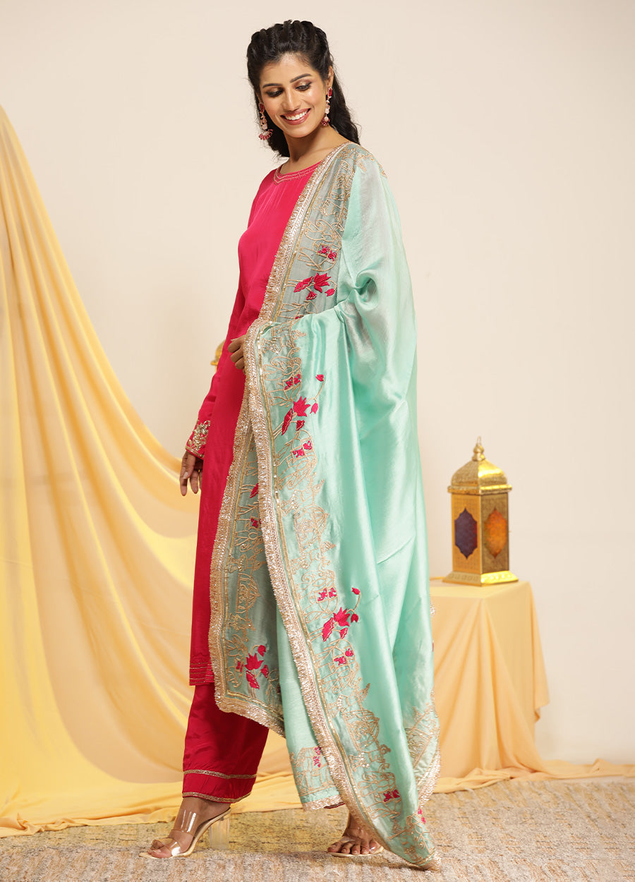 Rani Suit With Jaipuri Motif Duppata And Pant