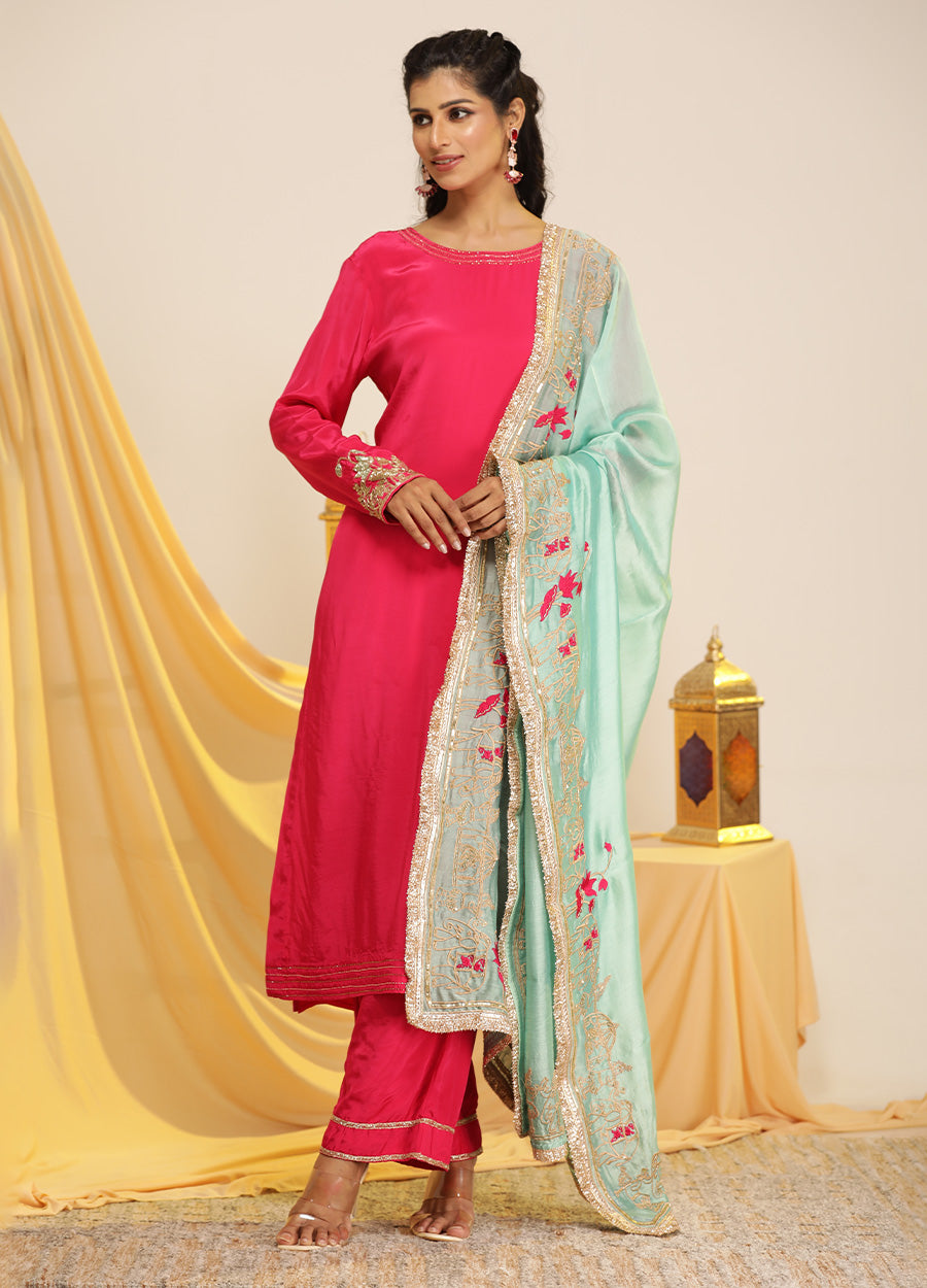 Rani Suit With Jaipuri Motif Duppata And Pant