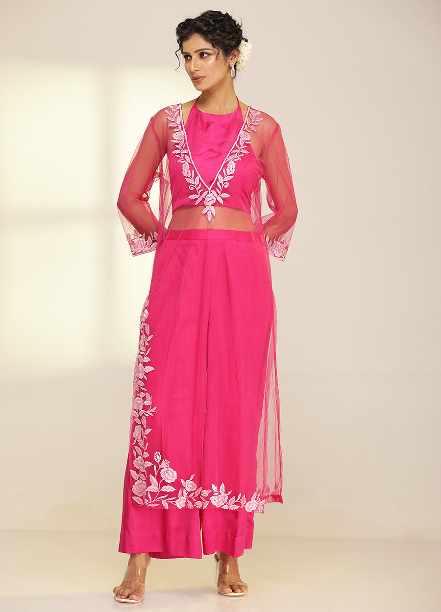 Hot Pink See through Kurta Set