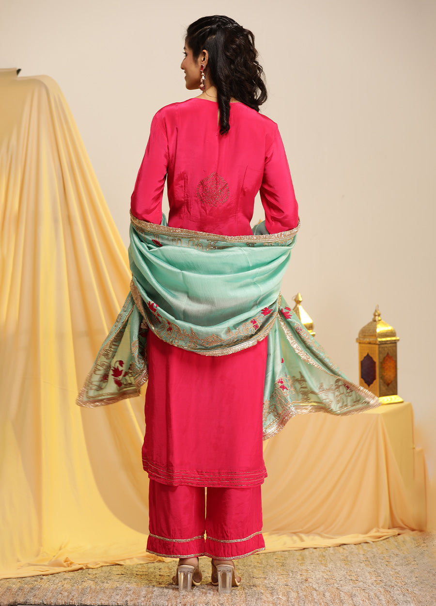 Rani Suit With Jaipuri Motif Duppata And Pant