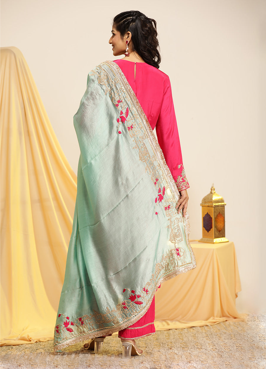 Rani Suit With Jaipuri Motif Duppata And Pant