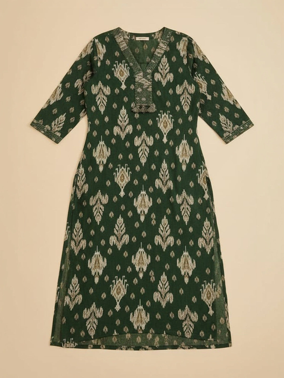 Printed V-Neck Pure Cotton Kurti