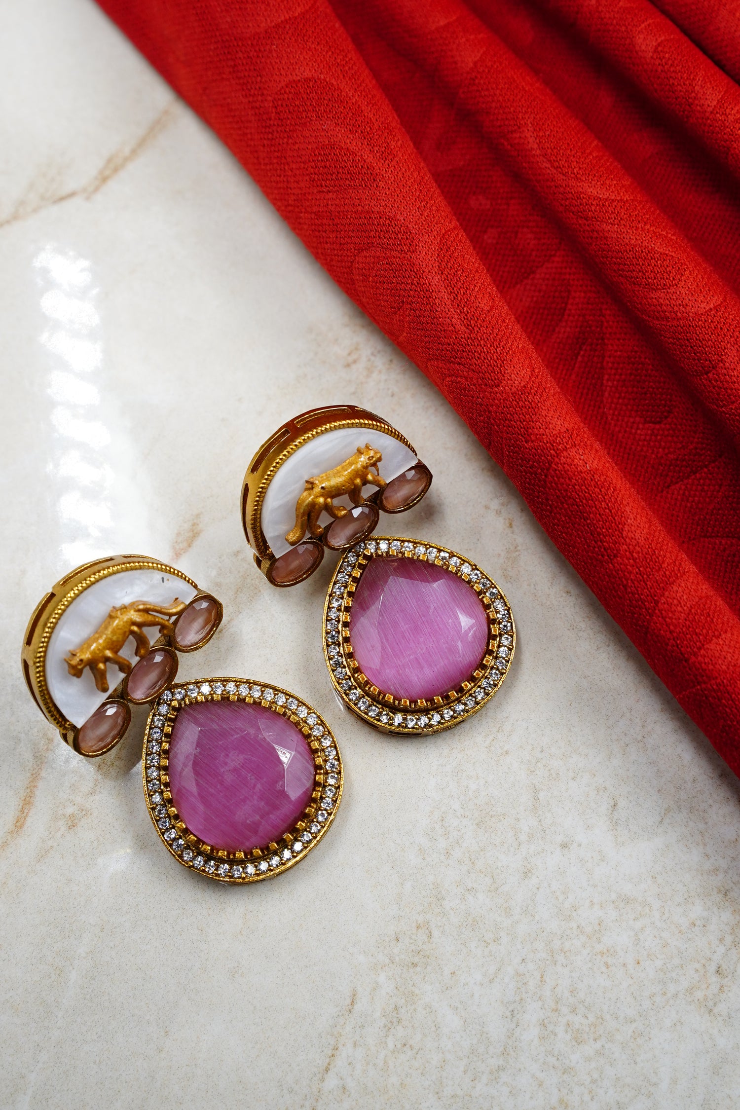 Gulnaar Panther Pink Stone Statement Earrings