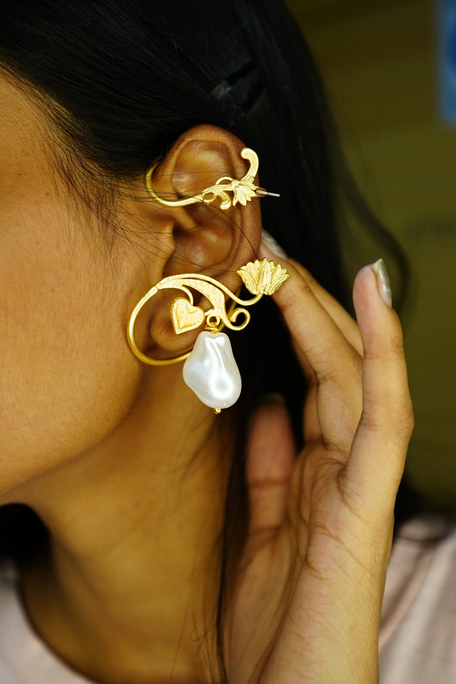 Traditional Gold Plated Pearl Floral Earrings