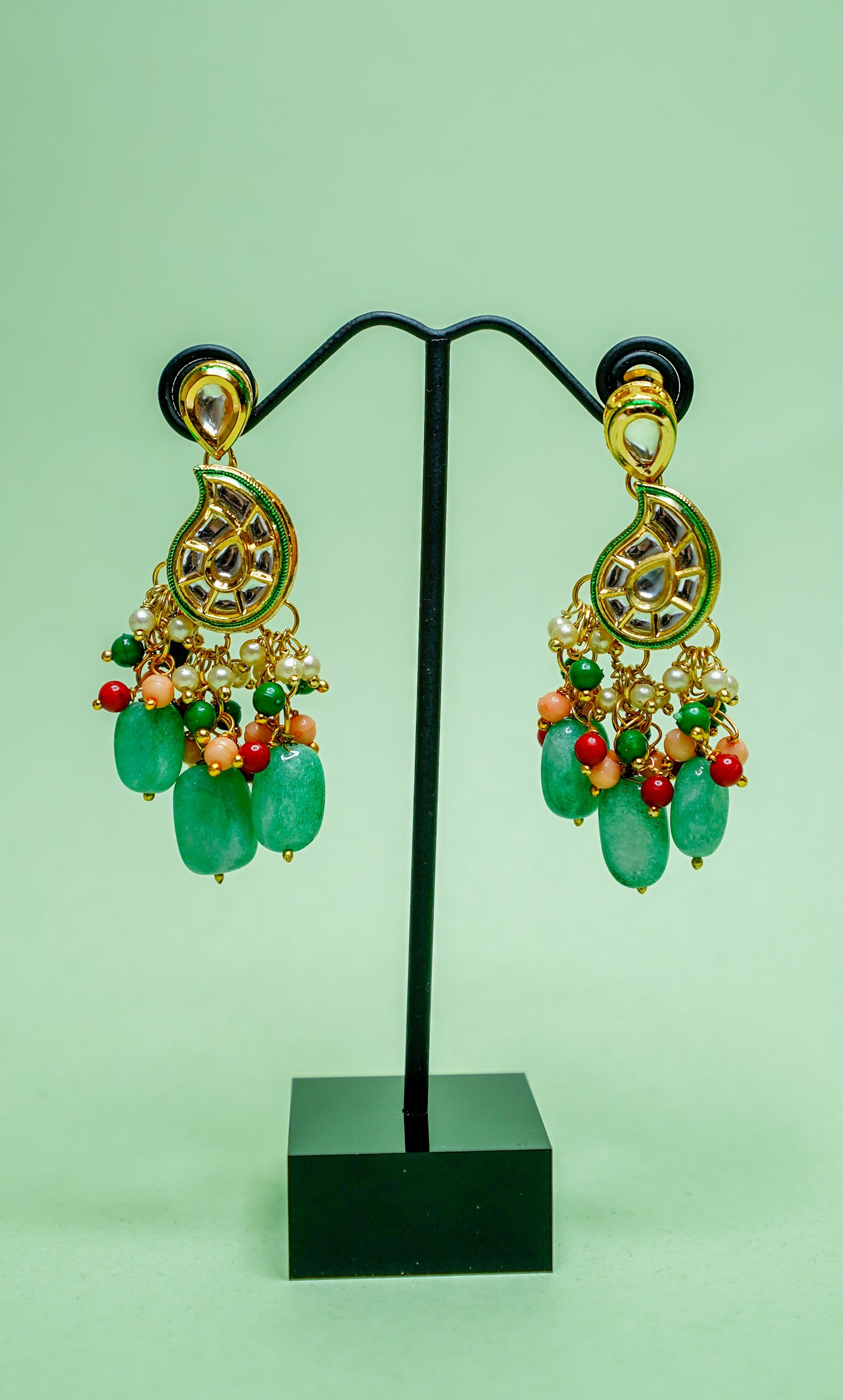 Emerald Cascade Kundan Drop Earrings