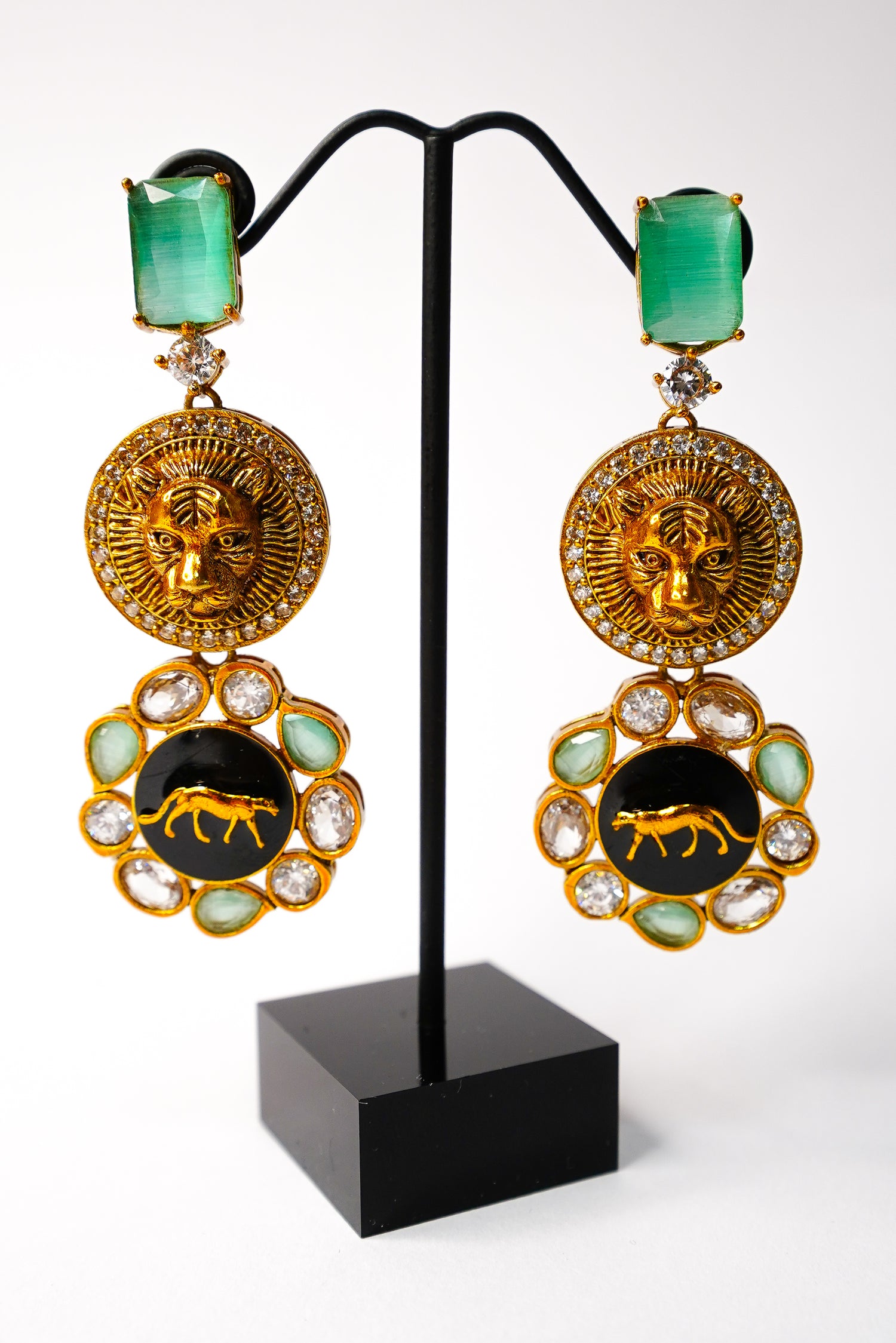 Emerald Sovereign Lion Drop Earrings