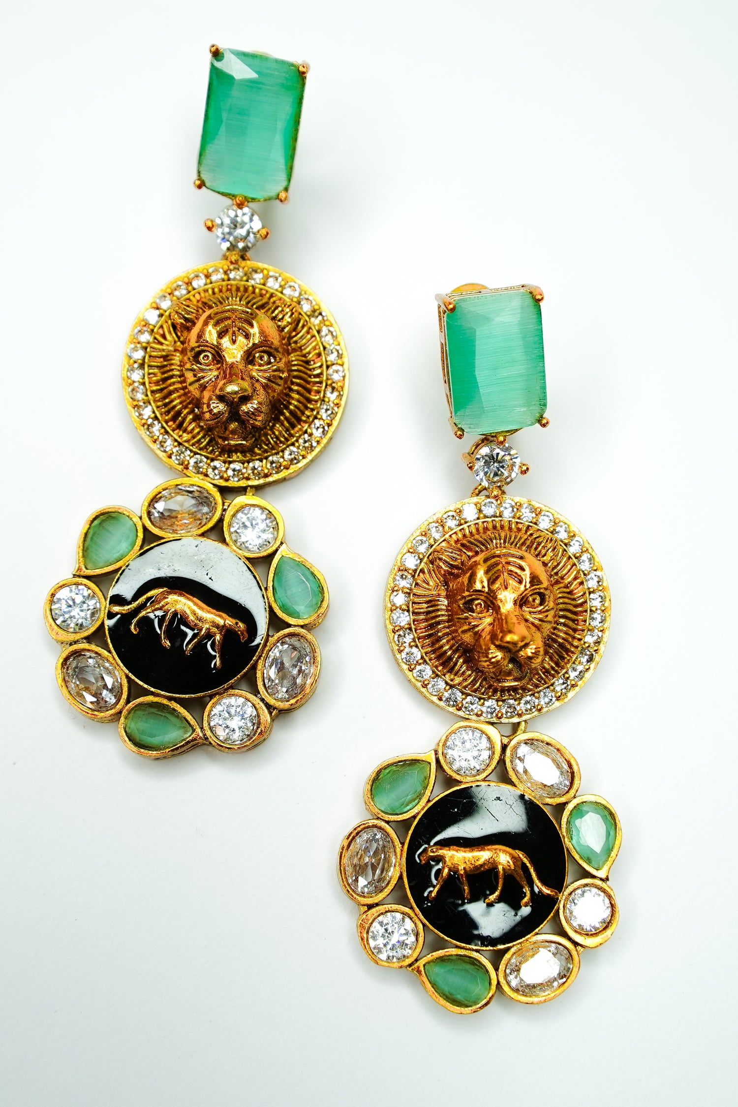 Emerald Sovereign Lion Drop Earrings