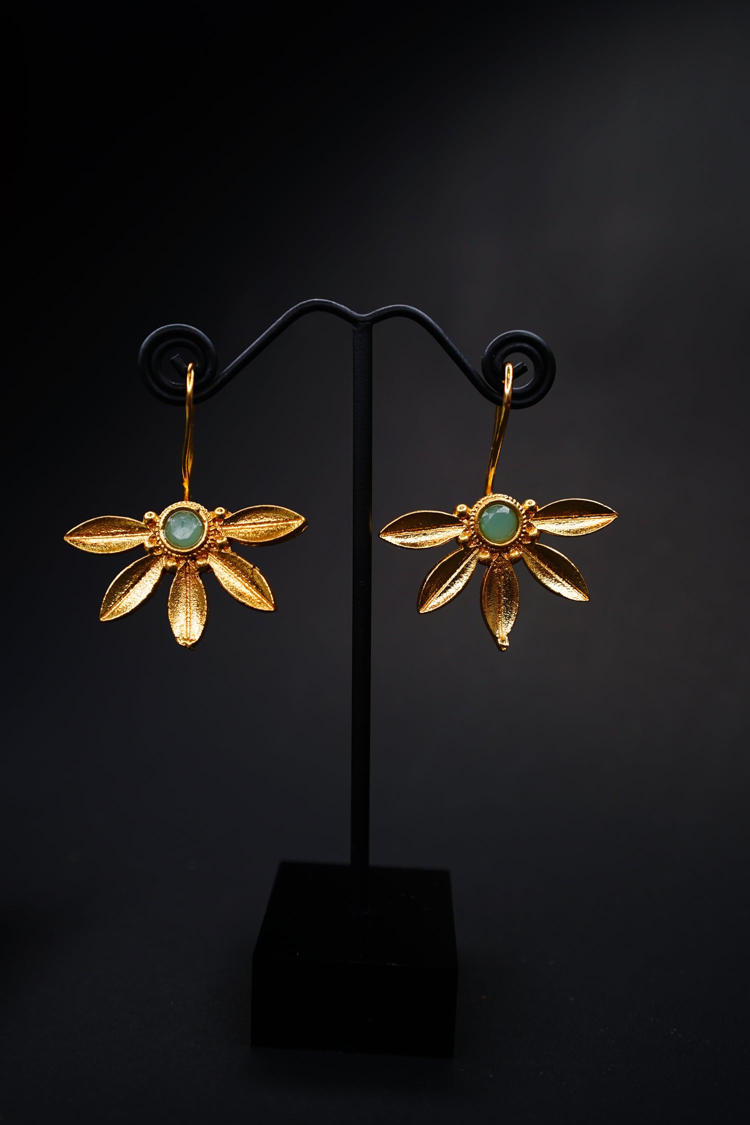 Aurelia Green Stone Floral Drop Earrings